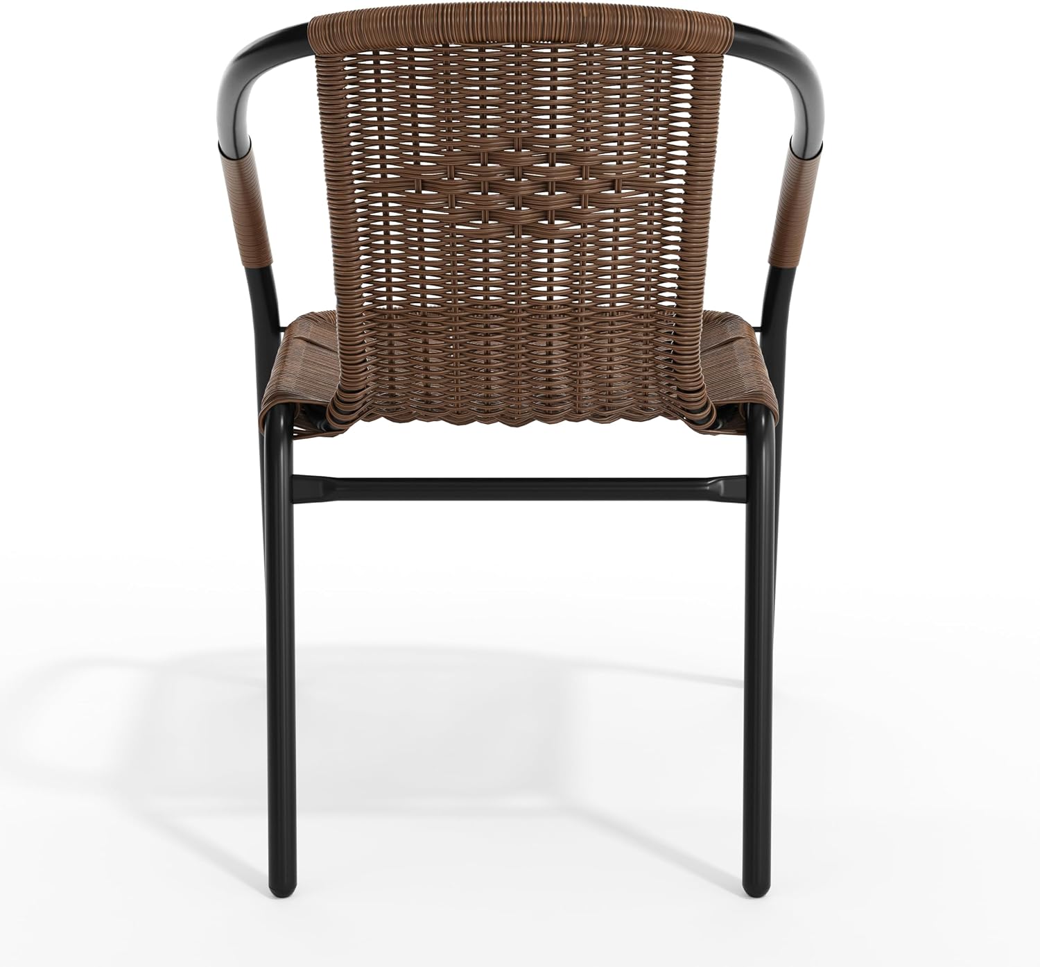 Flash Furniture Lila Modern Rattan Indoor/Outdoor Stackable Dining Chairs, Stacking Rattan Bistro Chairs for Patio or Restaurant, Set of 4, Brown | Commercial Grade, Indoor/Outdoor Use