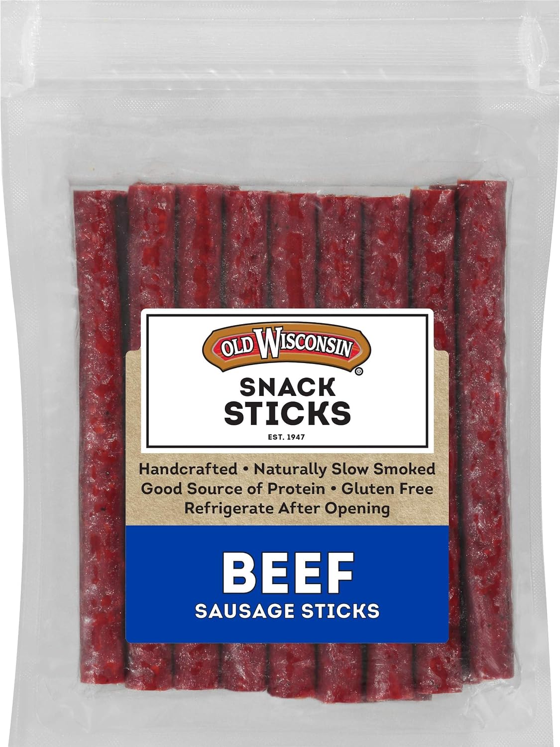 Old Wisconsin Beef Sausage Snack Sticks, Naturally Smoked, Ready to Eat, High Protein, Low Carb, Keto, Gluten Free, 26 Ounce Resealable Package