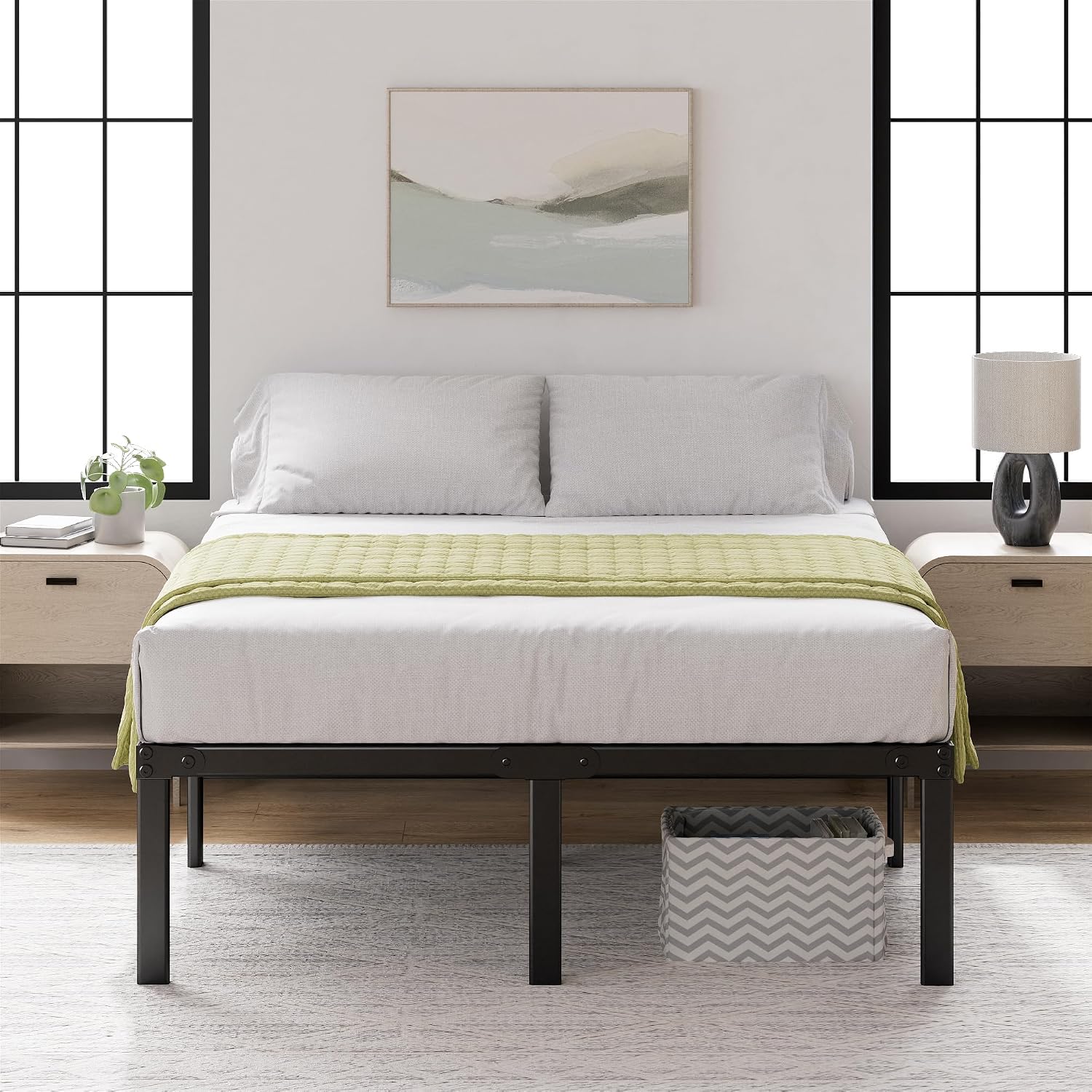 ZINUS Van 16 Inch Metal Platform Bed Frame / Steel Slat Support / No Box Spring Needed / Easy Assembly, Full