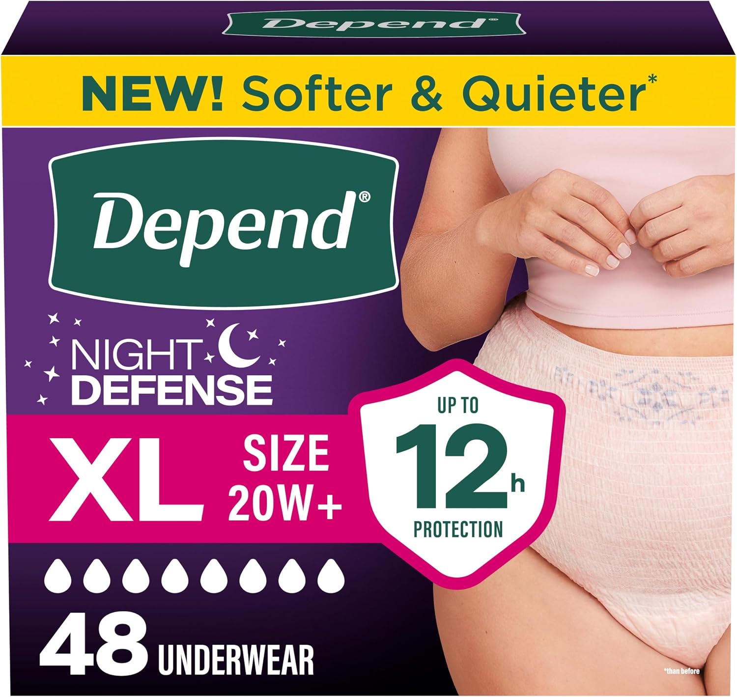 Depend Night Defense Adult Diapers for Women, Medium, 15 Count