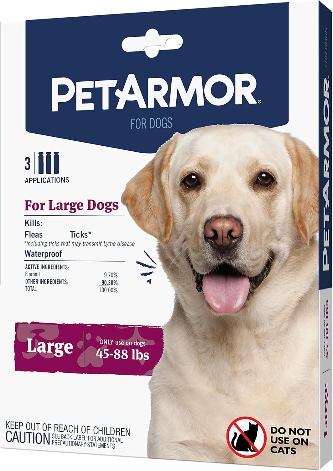 PetArmor Flea & Tick Topical Dogs 45-88 lbs, Fipronil, 3-Month | Ideal for Large Dogs 45-88 lbs; Kills Adult Fleas in 24-48 hrs; 3-month supply; Vet-Quality, No Rx Needed