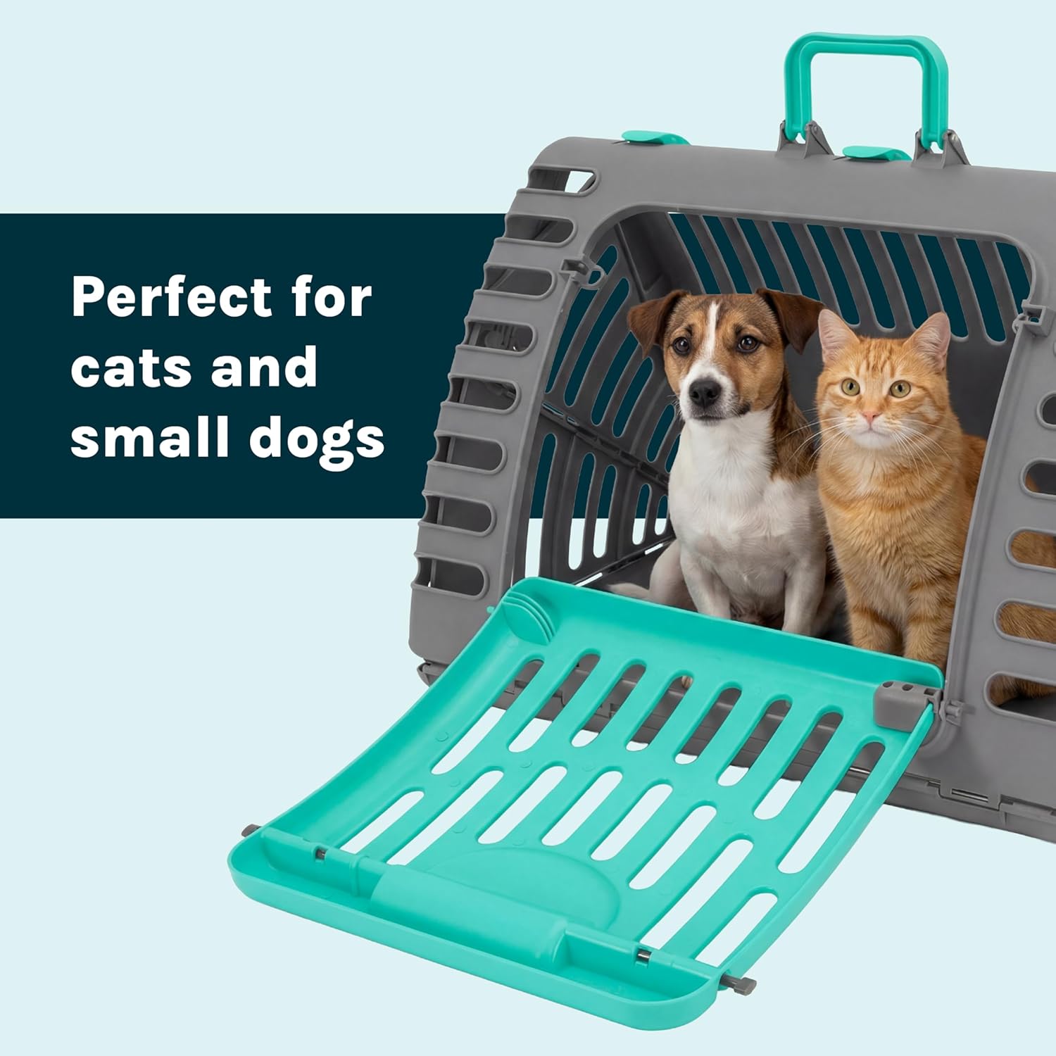 SportPet Large Hard-Sided Travel Cat Carrier - Cat Carrier with Patented Wide Side-Opening Door