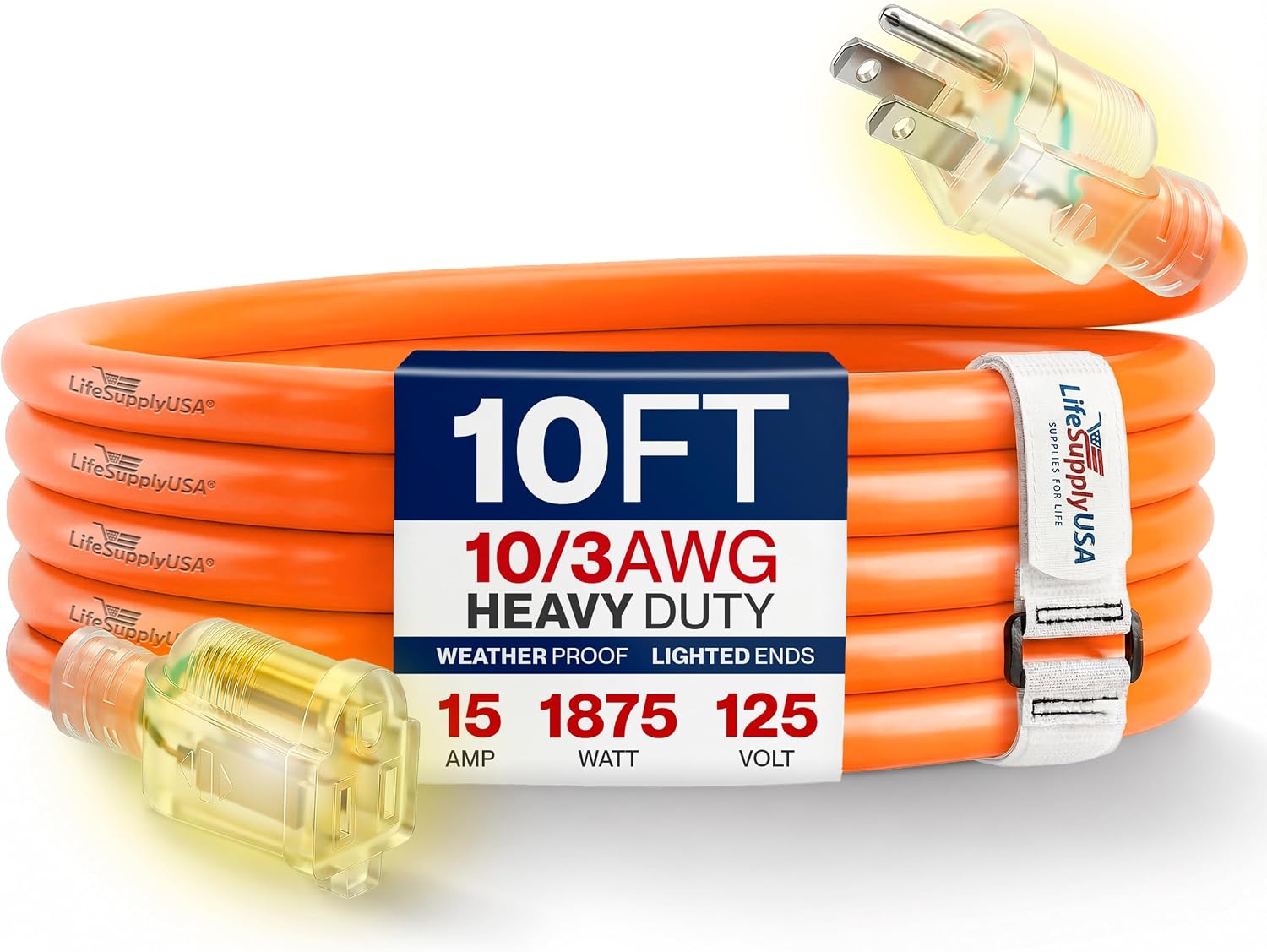 25ft Outdoor/Indoor Extension Cord 12/3 Gauge Extra Heavy Duty 3 Prong SJTW, Waterproof, Flexible Cold-Resistant Long Power Cord,15A 125V 1875W, Yellow by LifeSupplyUSA