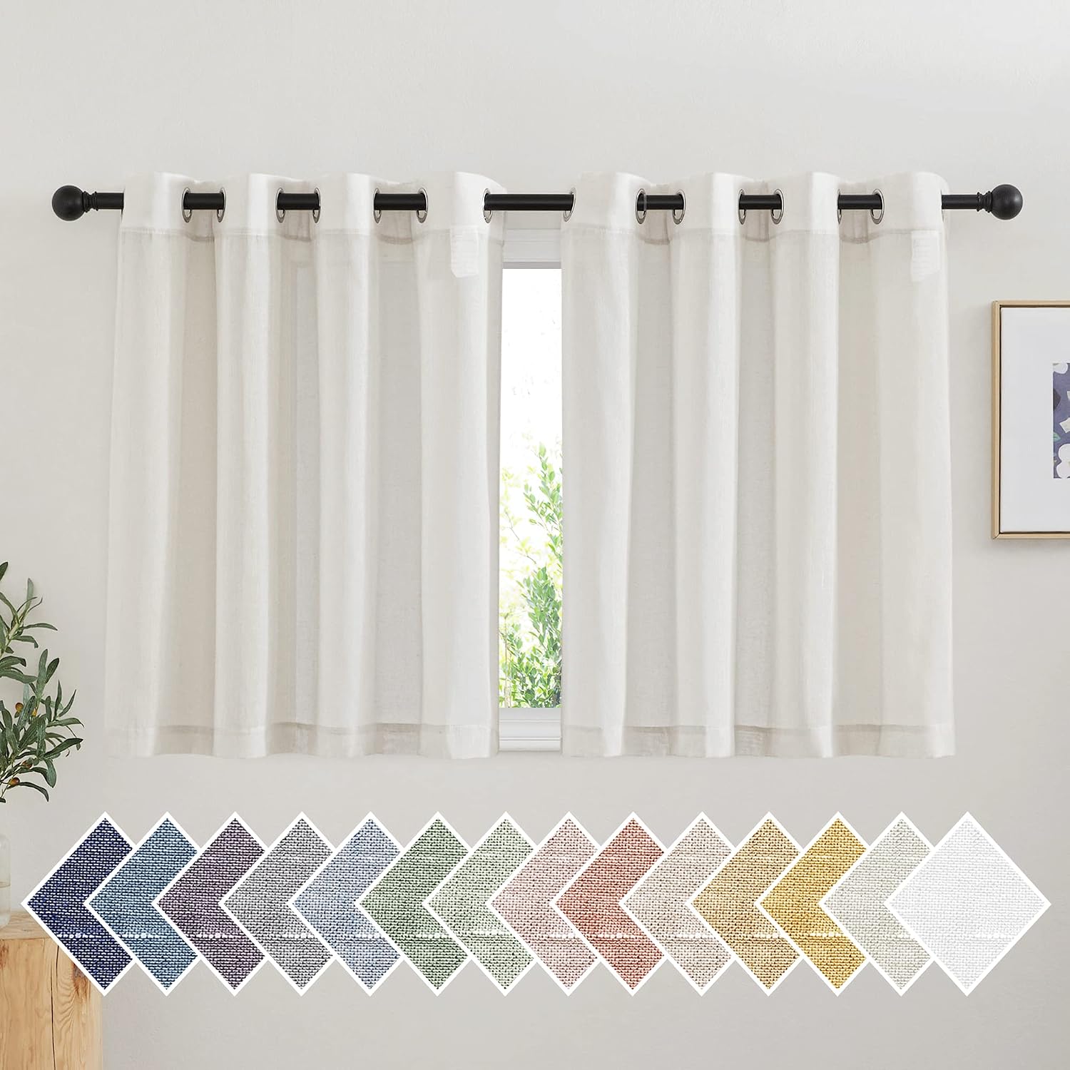 NICETOWN Linen Curtains Semi Sheer Bedroom Window Curtains