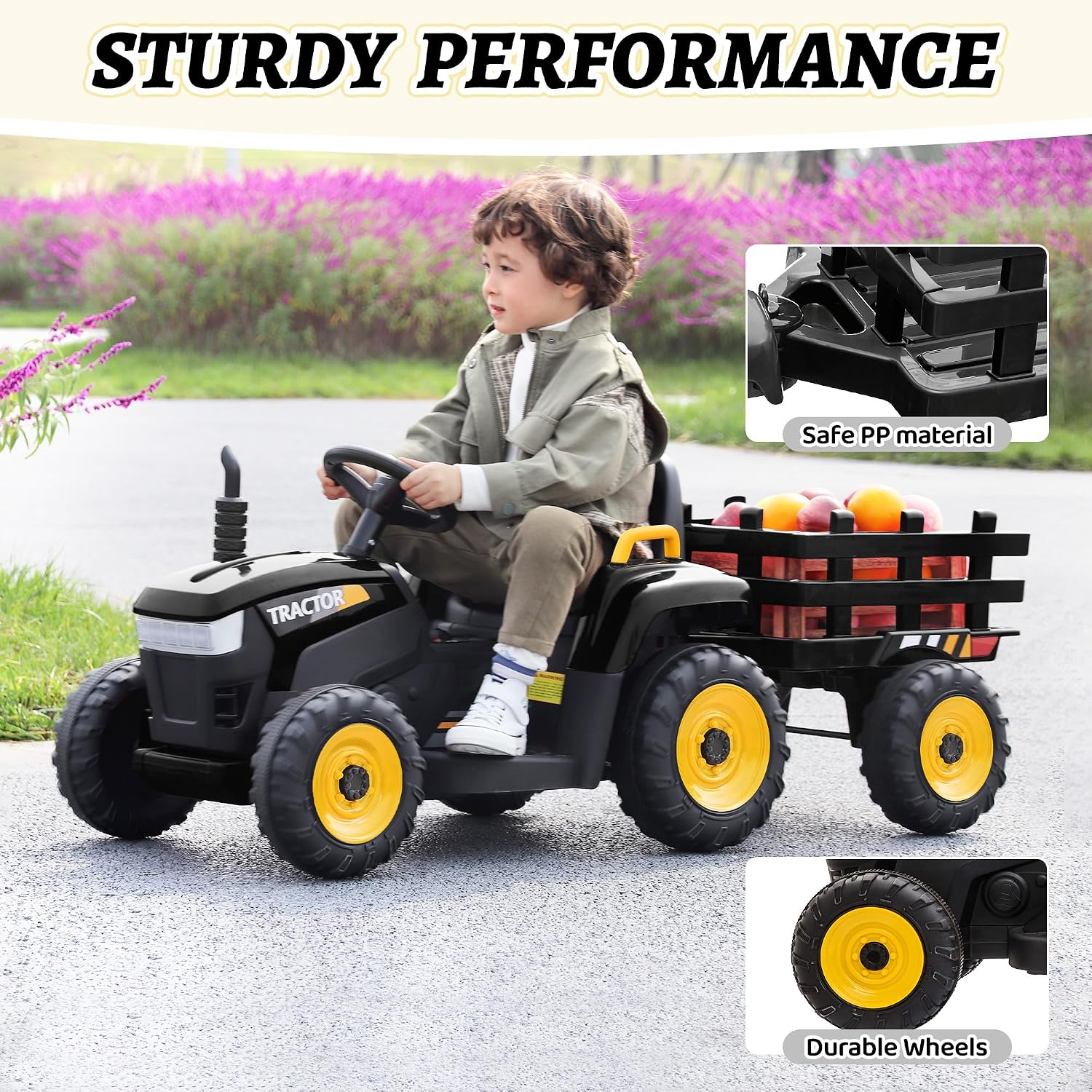 TOBBI Kids Electric Ride On Toy Tractor, Toddlers 12V Battery-Powered Car to Drive