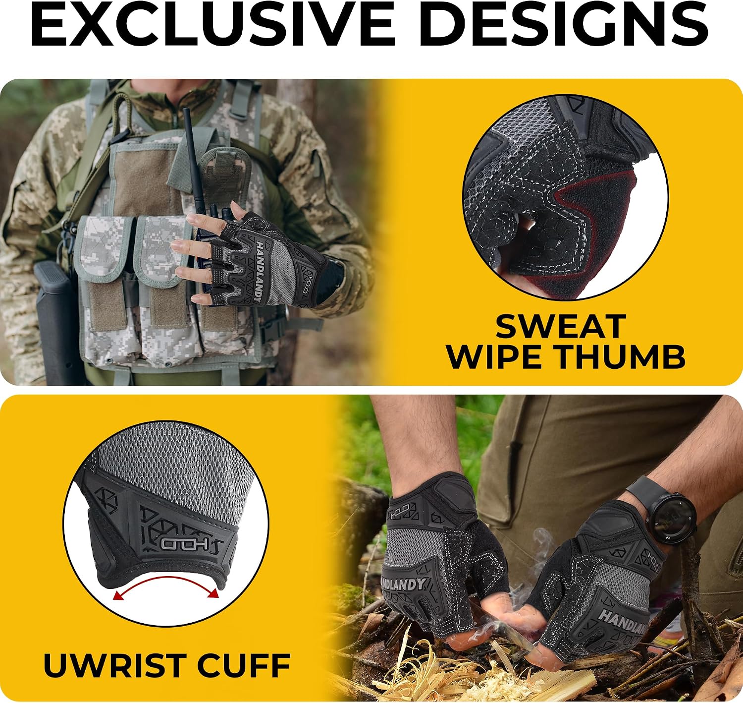 HANDLANDY Framer Work Gloves Open-Finger Carpenters Gloves, Fingerless Gaming Gloves for Tactical Shooting, Airsoft, Hunting, Police Work and Hiking L