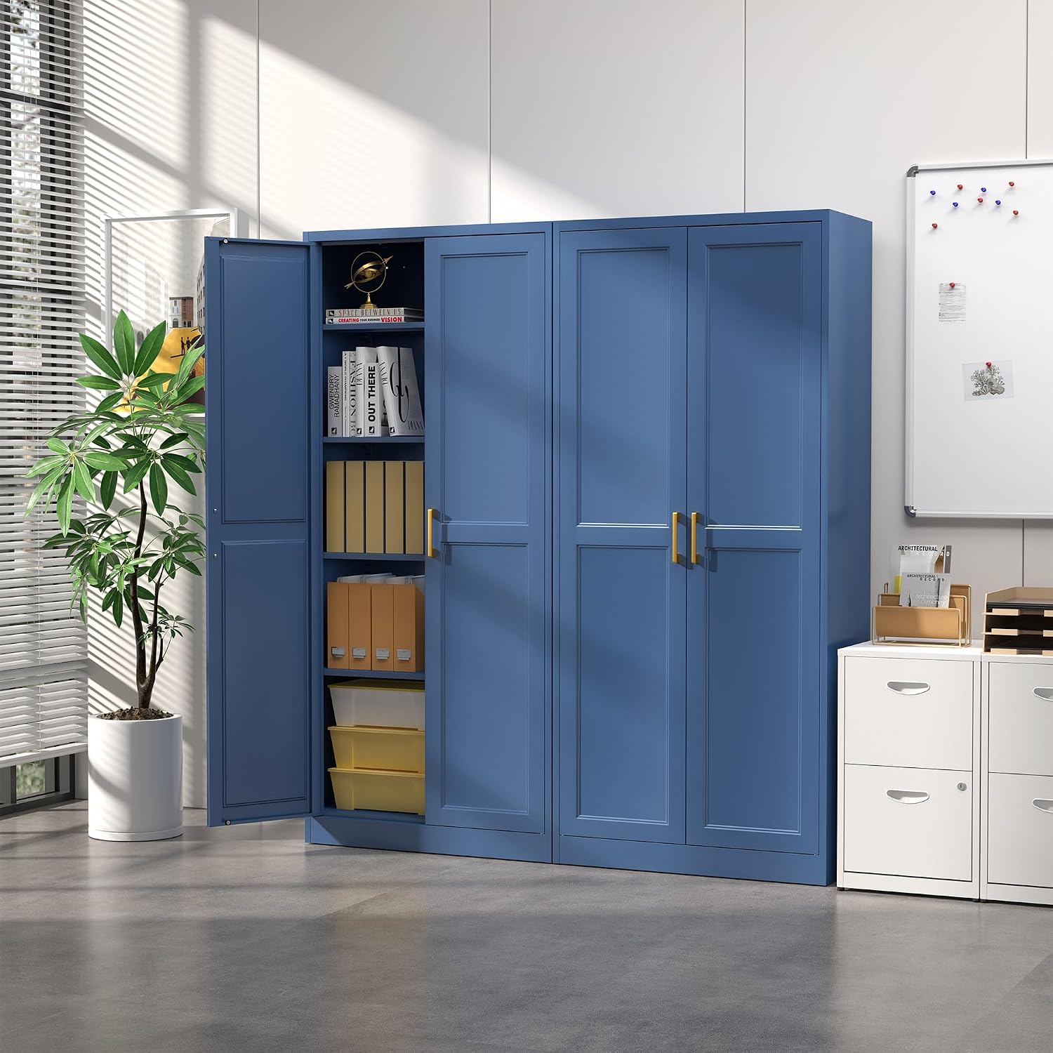 Steeloong 71"Metal Pantry Storage Cabinet with Doors & 4 Adjustable Shelves | Kitchen Pantry Cabinet,White Kitchen Cabinet with 2 Gold Handles,Tall Cabinet for Livingroom,Pantry, Bathroom,Kitchen