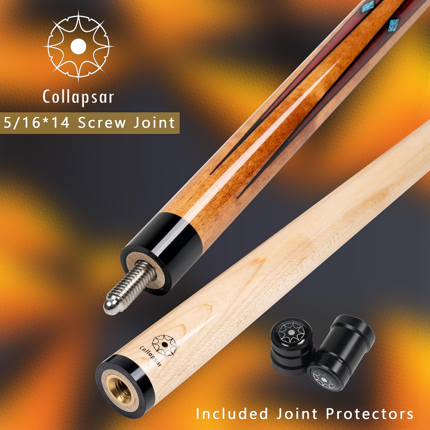 Collapsar CA Pool Stick with 1X1 Hard Case 58" Billiard Cue Stick | Canadian Maple Shaft with 13mm Cue Tip,19-21 oz Professional Pool Cue Set