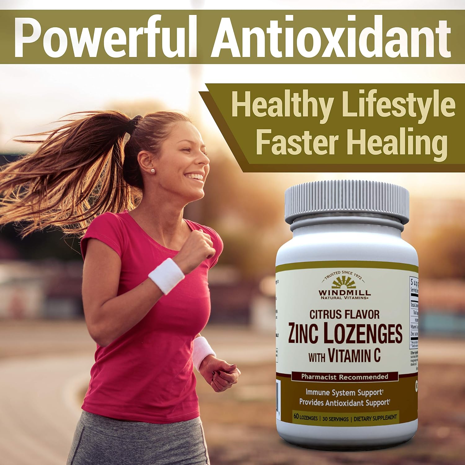 Windmill Health Natural Vitamins Zinc Lozenges with Vitamin C Honey Lemon Flavor, Immune System Support, Provides Antioxidant Support