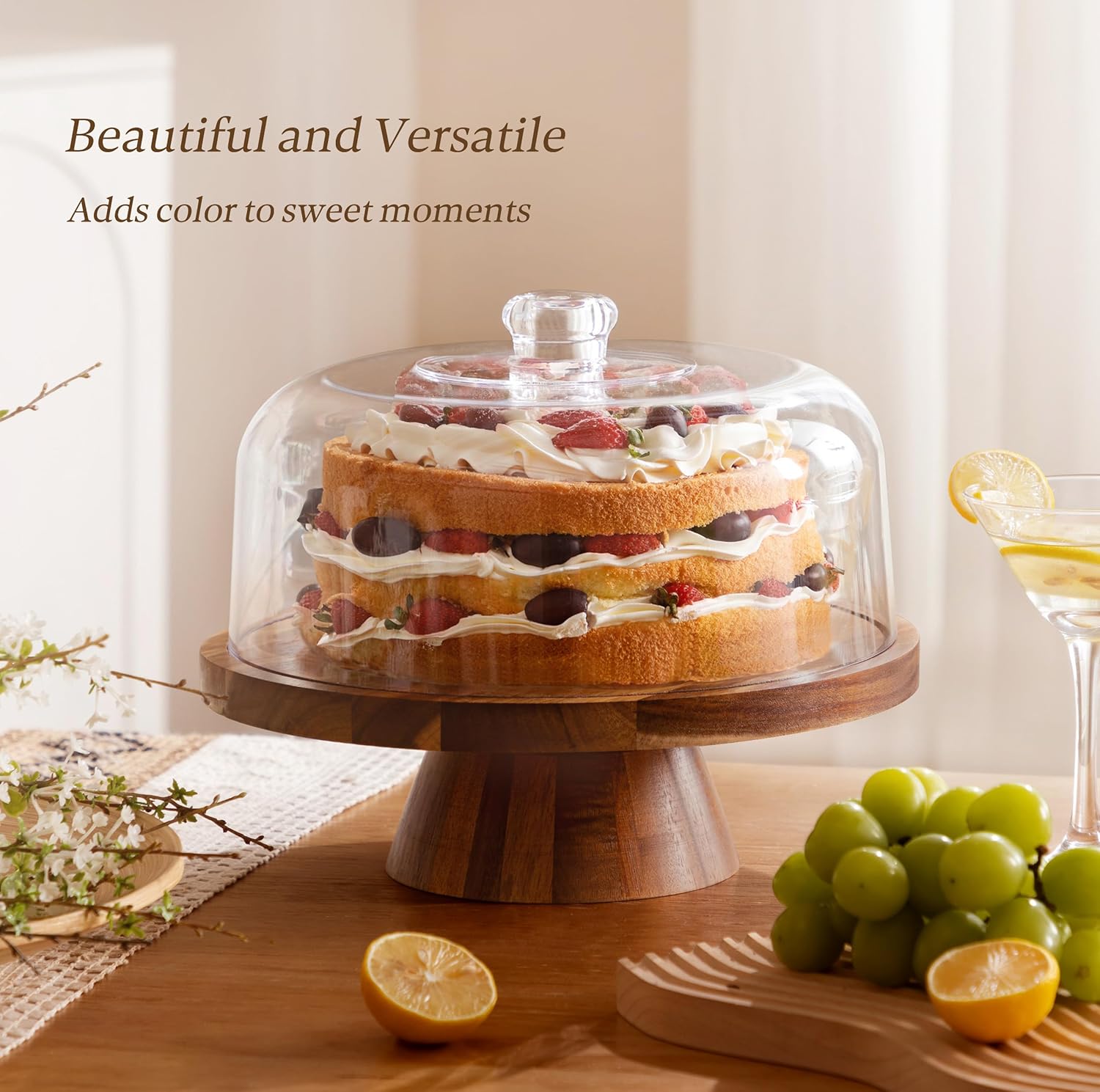HBlife Cake Stand with Lid (12.2"), Multifunctional Cake Stand with Acrylic Dome, Acrylic 6-in-1 Cake Plate Display Stand with Cover for Baking Gifts, Birthday Kitchen Parties, Weddings