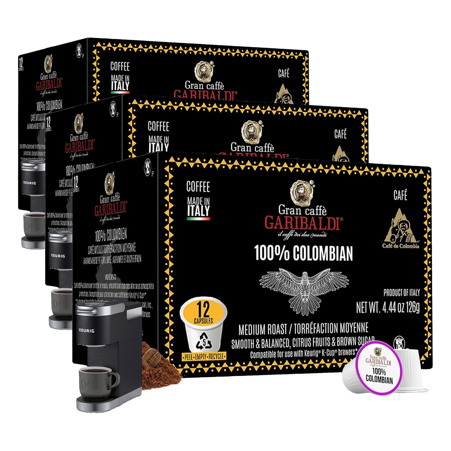 Caffè Garibaldi Colombian Coffee Pods for Keurig K-Cup Brewers, 12 Count