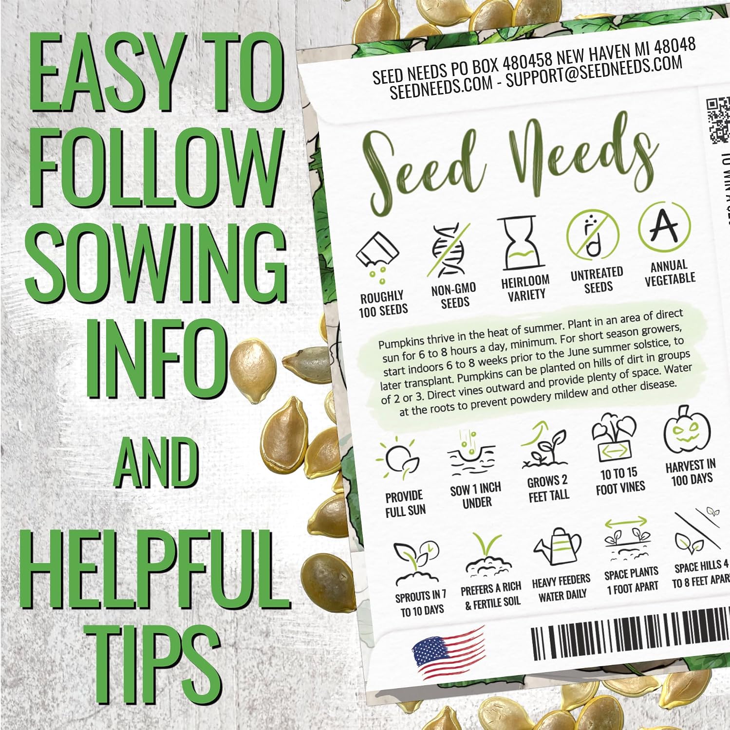 Seed Needs Pumpkin Seeds to Plant 100 Seeds Spooky Mix Non GMO Bulk Pack