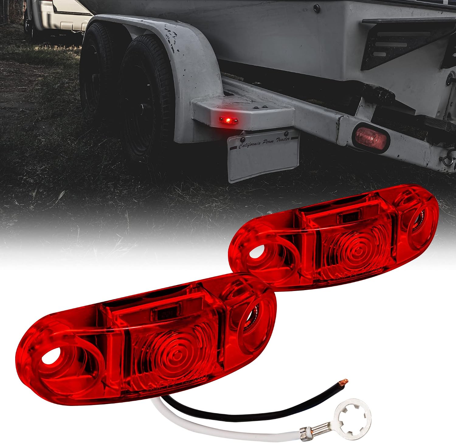 TRUE MODS 2pc 2.5" Amber Oval LED Trailer Marker Lights for Boat Trailer RV