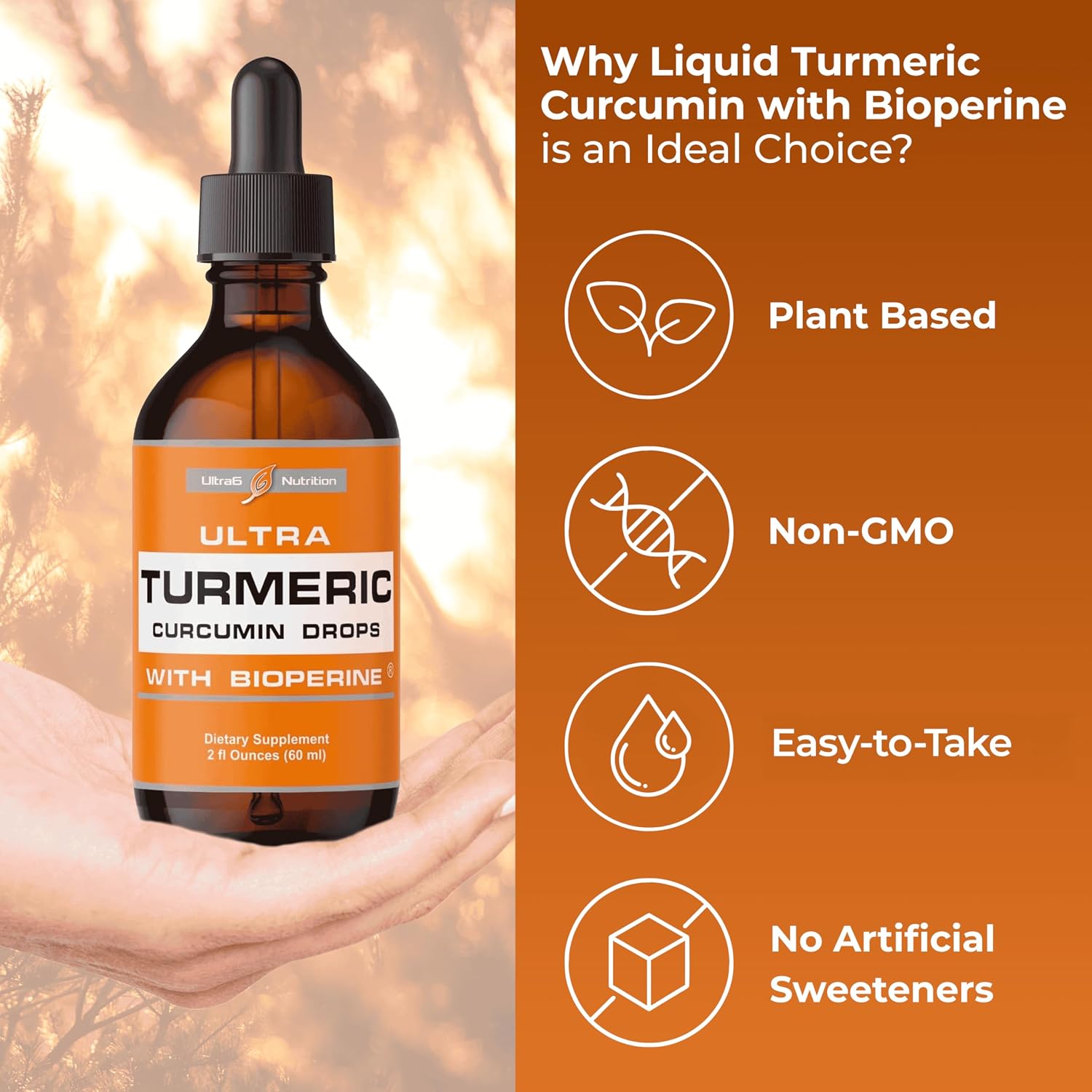 Liquid Turmeric Curcumin Extract with Black Pepper - Turmeric Drops with Bioperine