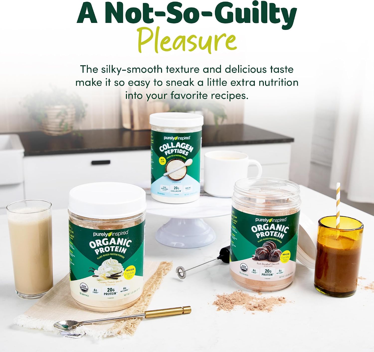 Purely Inspired Plant-Based Protein Powder for Men & Women, Rich Decadent Chocolate (16 Servings) - Vegan & Organic - 20g of Pea Protein Powder for Smoothies & Shakes - Dairy-Free, & Gluten-Free
