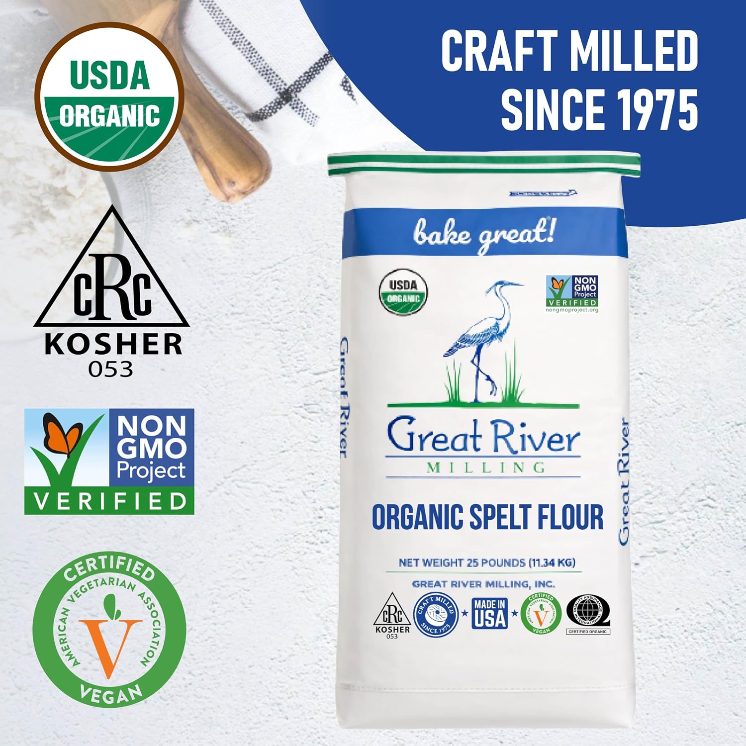 Great River Milling Organic Spelt Flour, Ancient Grain, 25 lb