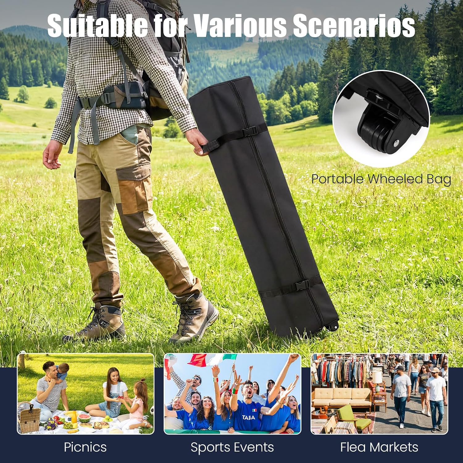 Tangkula 10 x10 Ft Pop Up Canopy with Center Lock, UPF 50+ One-Button Setup Outdoor Canopy Tent with Roller Bag, 4 Sand Bags, Heavy-Duty Steel Frame