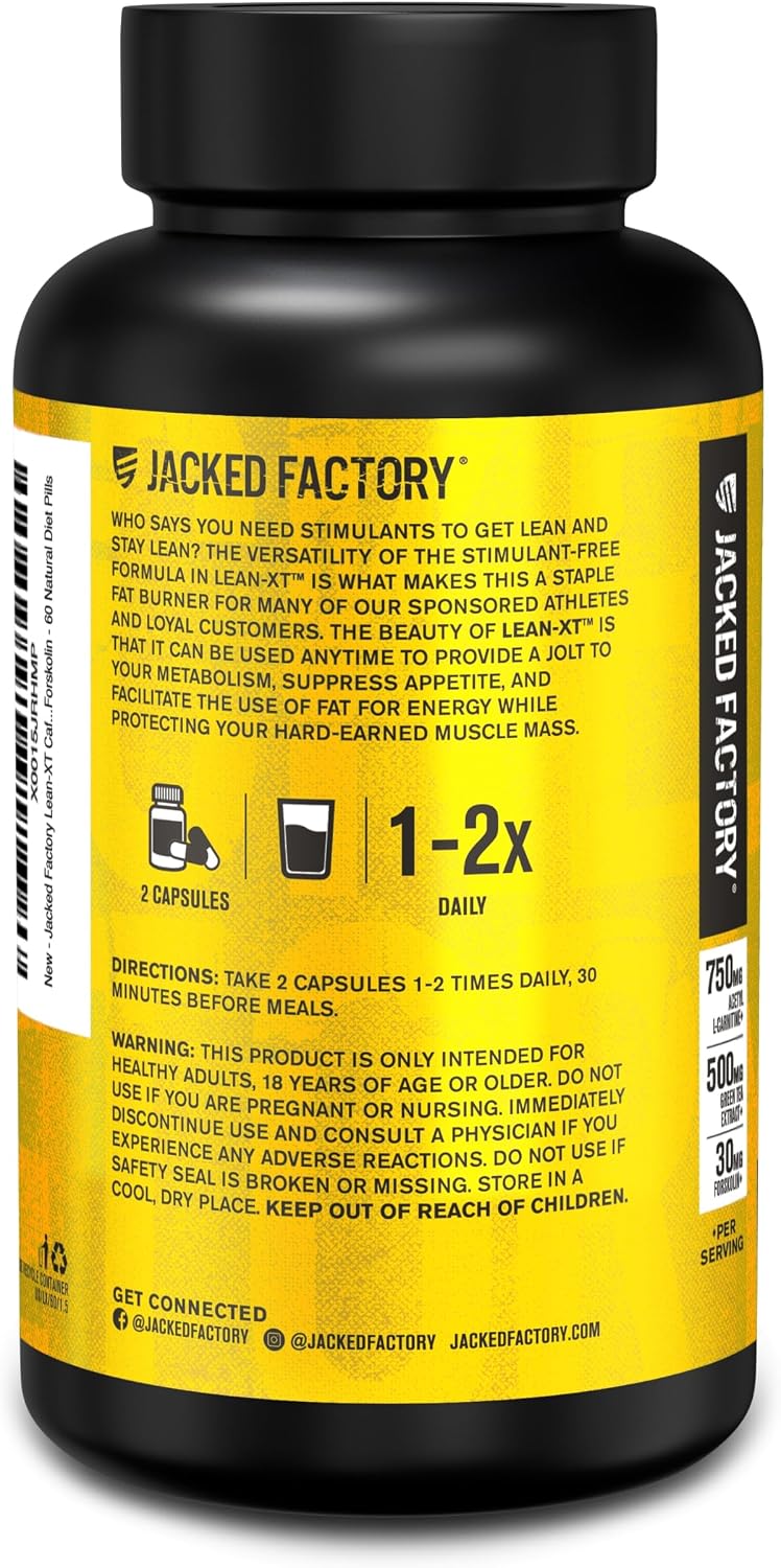 Jacked Factory Lean-XT Caffeine Free Fat Burner - Non Stim Weight Loss Supplement, Appetite Suppressant & Metabolism Booster | Acetyl L-Carnitine