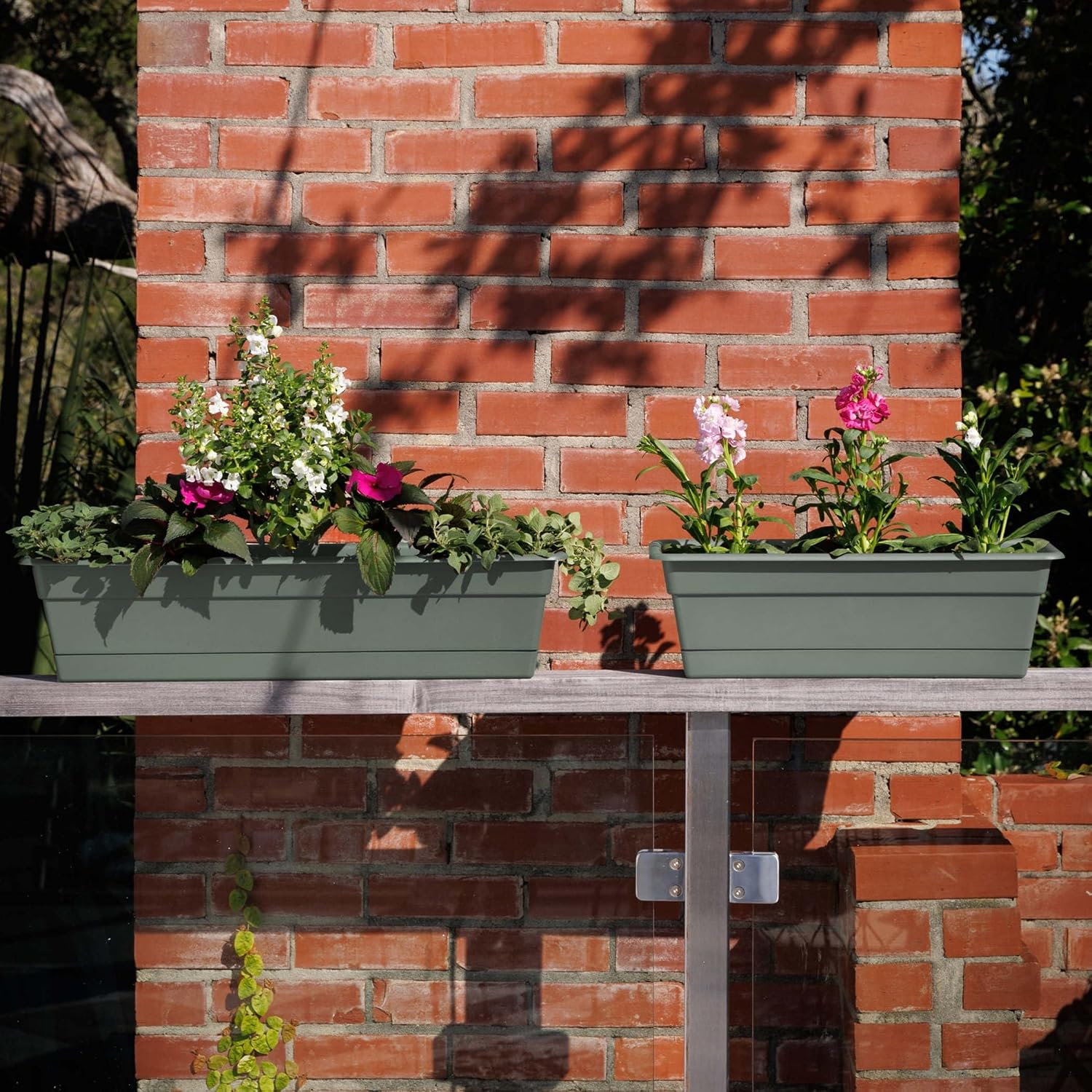 Bloem Dura Cotta Window Box Planter: 24" - Terra Cotta - with Tray, Weatherproof Resin Box, Removable Tray for Indoor & Outdoor Use, Gardening, 3 Gallon Capacity