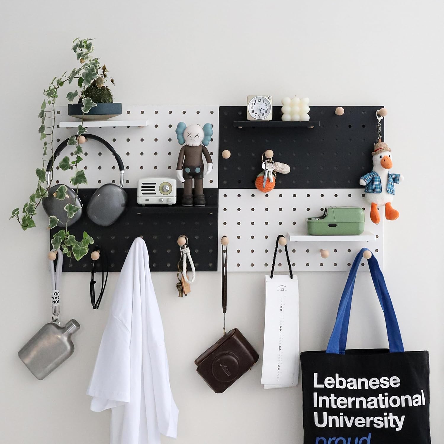 Wooden Pegboard Modular Display Organization Storage Wall Hooks Shelf(Color:Oak)