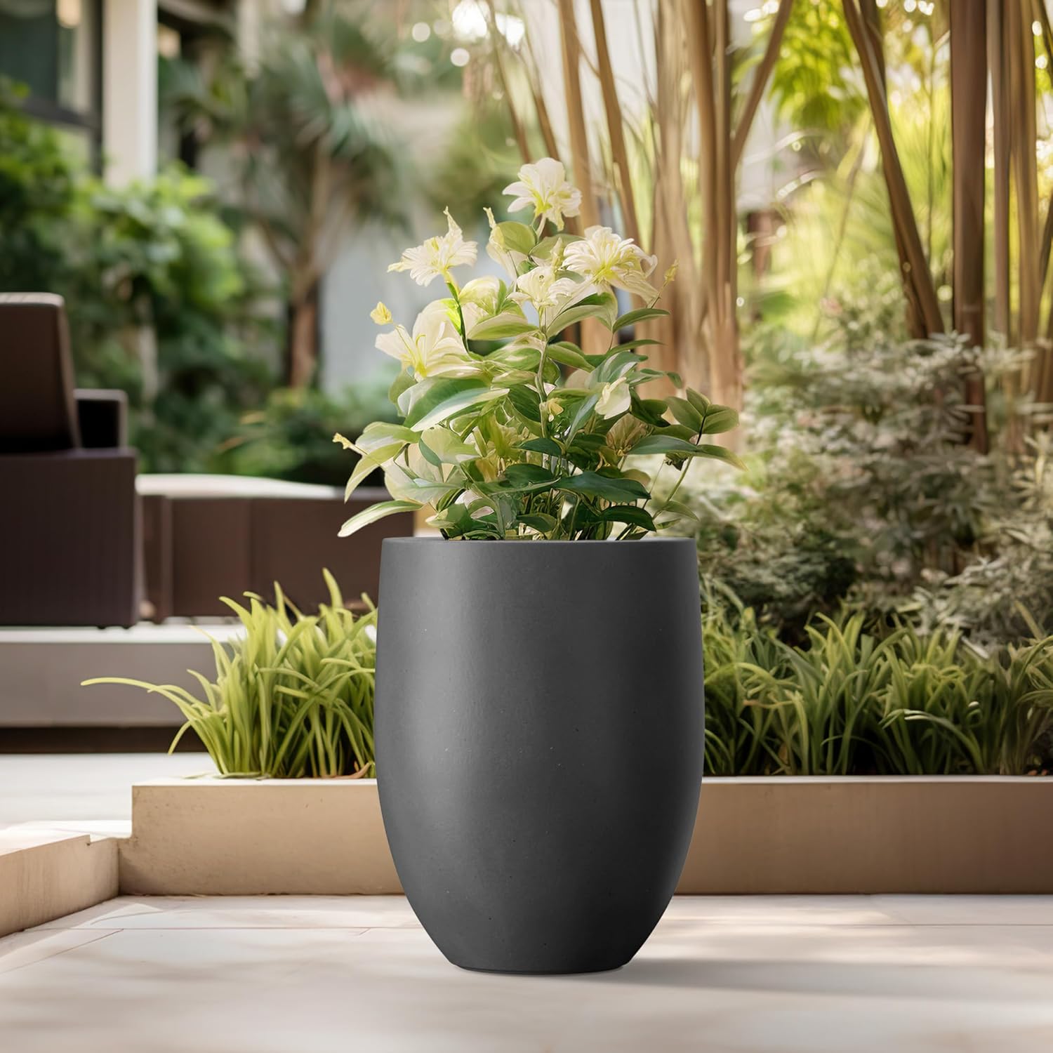 Kante Tall Concrete Planter 21.7" Modern White Floor Pot for Indoor Outdoor