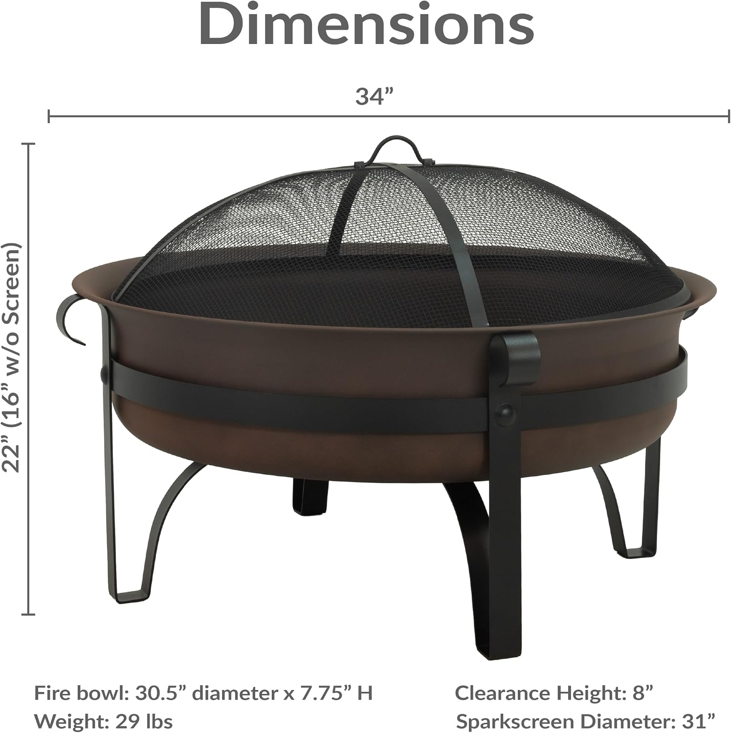Sunnydaze Round Patio Fire Pit for Outside Wood Burning, Dark Bronze, 29"