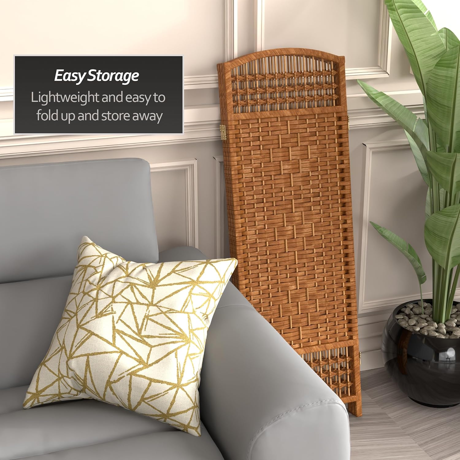 4 ft. Short Fiber Weave Folding Screen - Natural - 4 Panels