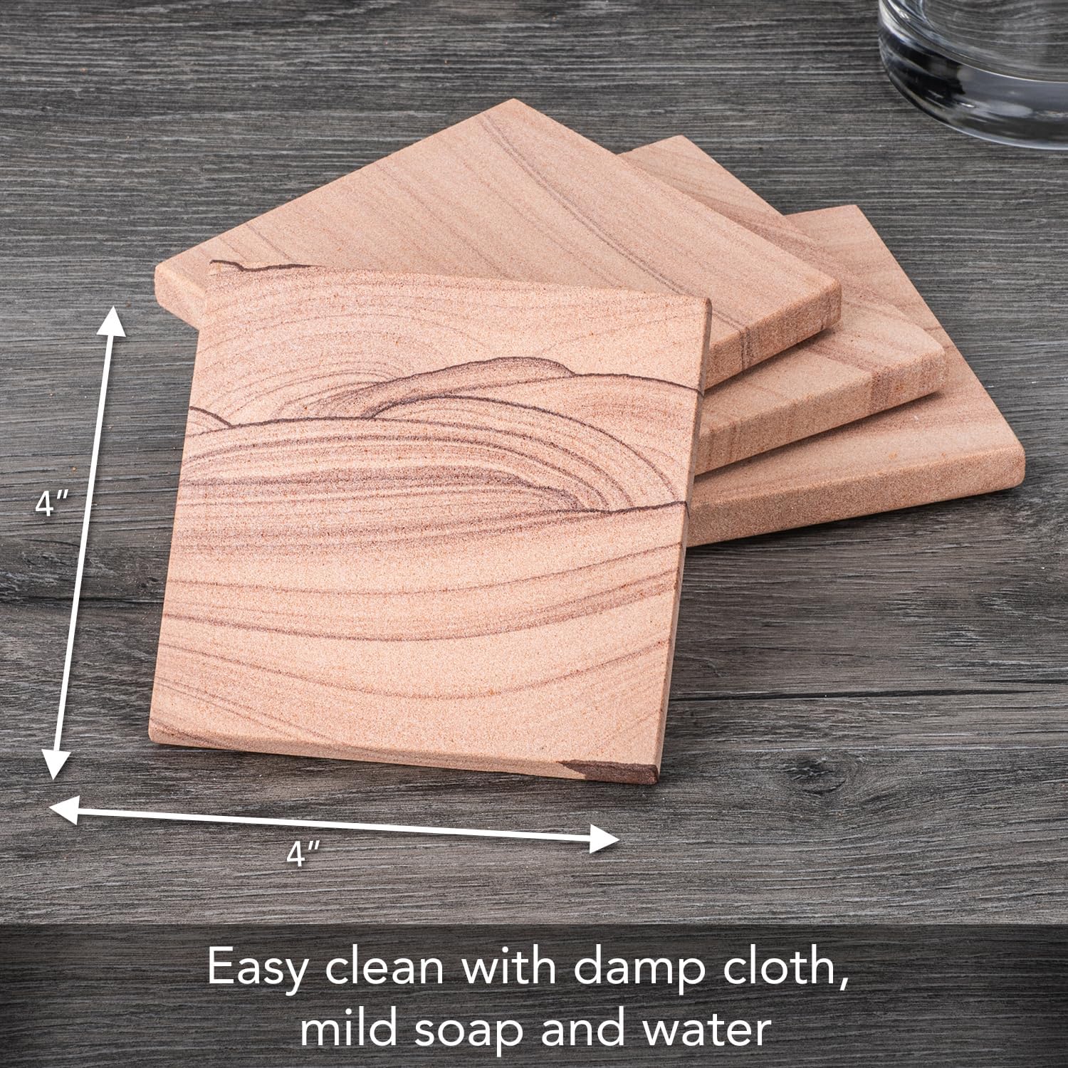 Thirstystone Sandstone Cinnabar Coasters | Protective Cork Backing, Eco-Friendly, Absorbent, Easily Wipes Clean