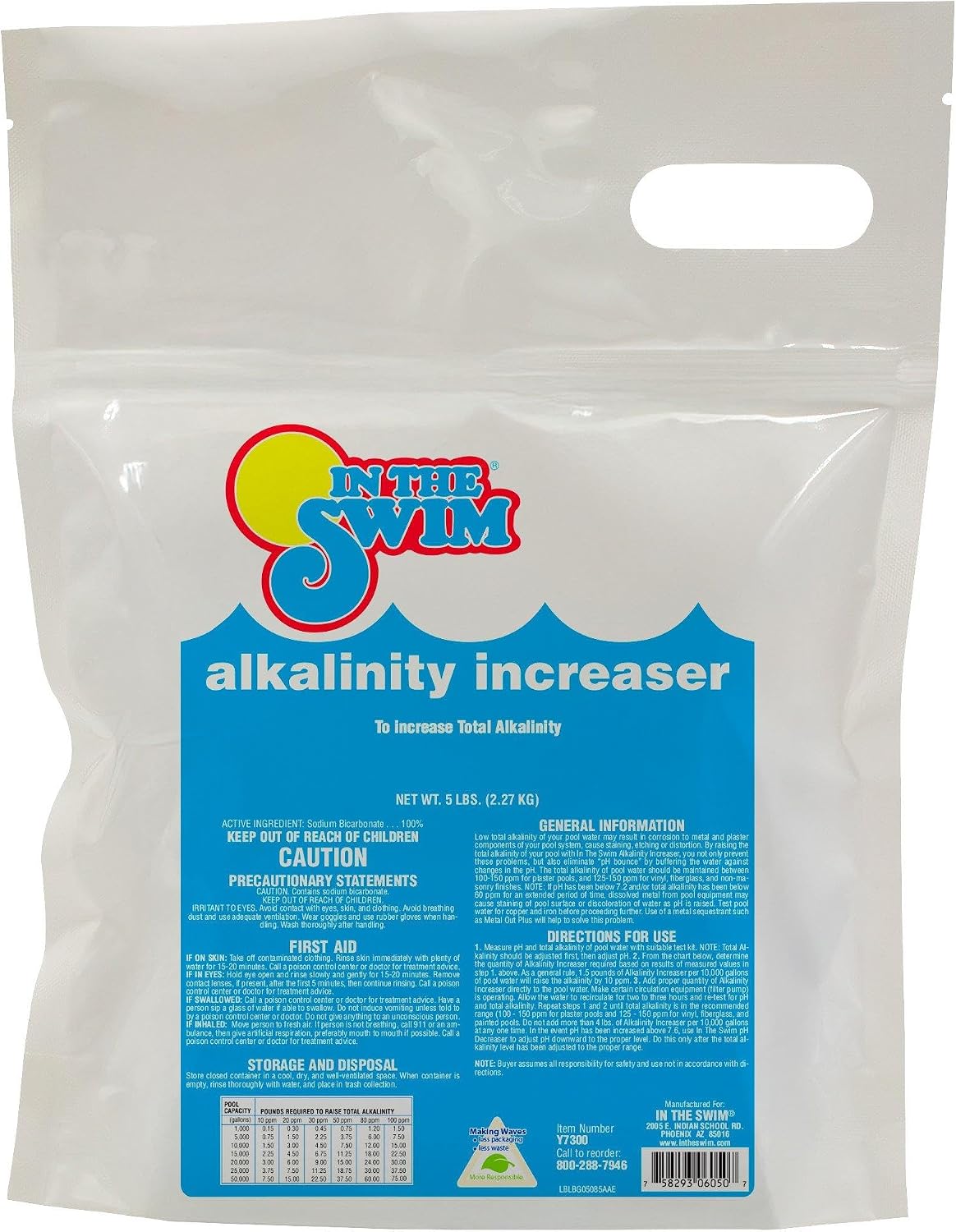 In The Swim Alkalinity Increaser for Swimming Pools - 25 Pounds | 100% Sodium Bicarbonate - Raises Alkalinity and Balances pH Levels in your Swimming Pool Water