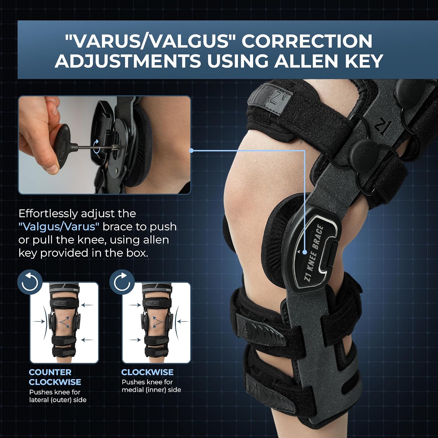 Z1 K4 OsteoAlign Hinged Knee Brace - Knee Support for ACL, MCL, Ligament Sports Injuries, Arthritis (OA), Meniscus Tear, Relief from Knee Joint Pain with Side Stabilizers for Men & Women Size (Medium)