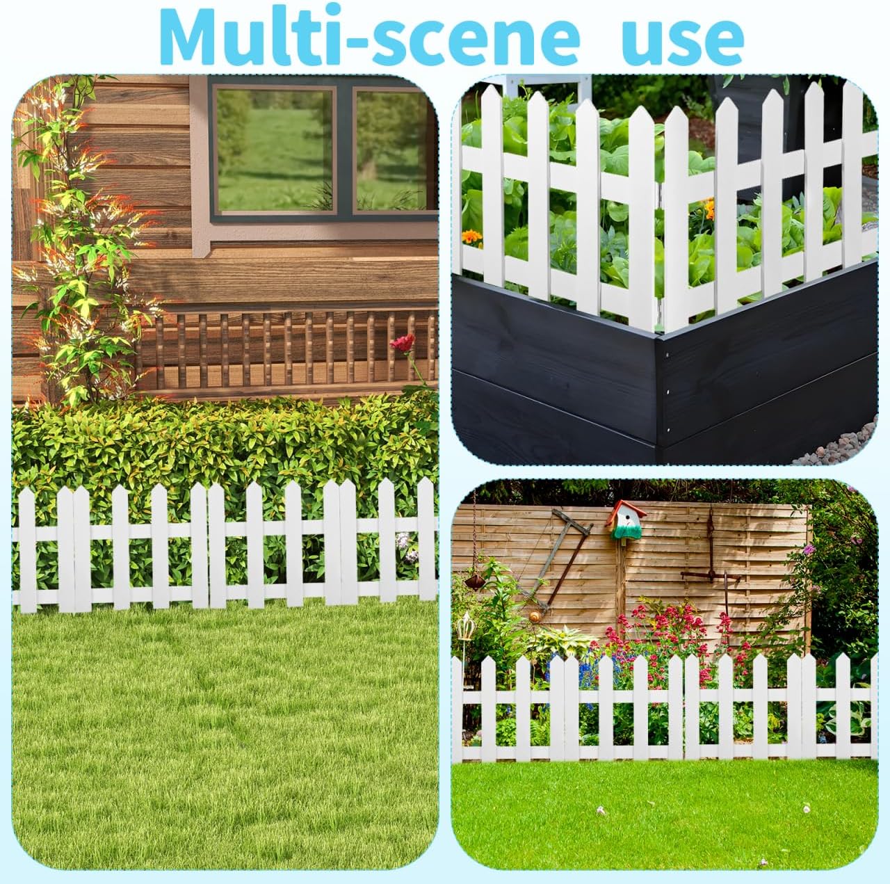 DOITOOL White Picket Fence Garden Border, Wood Decorative Garden Fence Animal Barrier Landscape Fencing Border for Dogs, Flower Bed