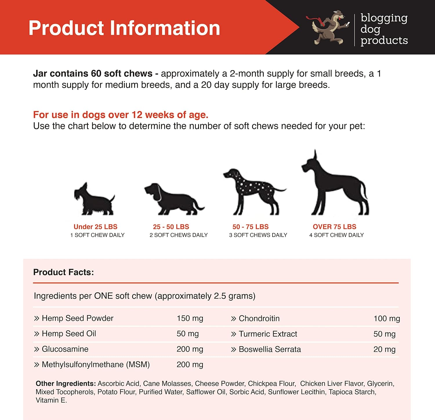 Dog Joint Supplement – Glucosamine, Hemp, MSM & Turmeric for Dogs – Hip & Joint Relief Soft Chews, 60-Count by Blogging Dog Products