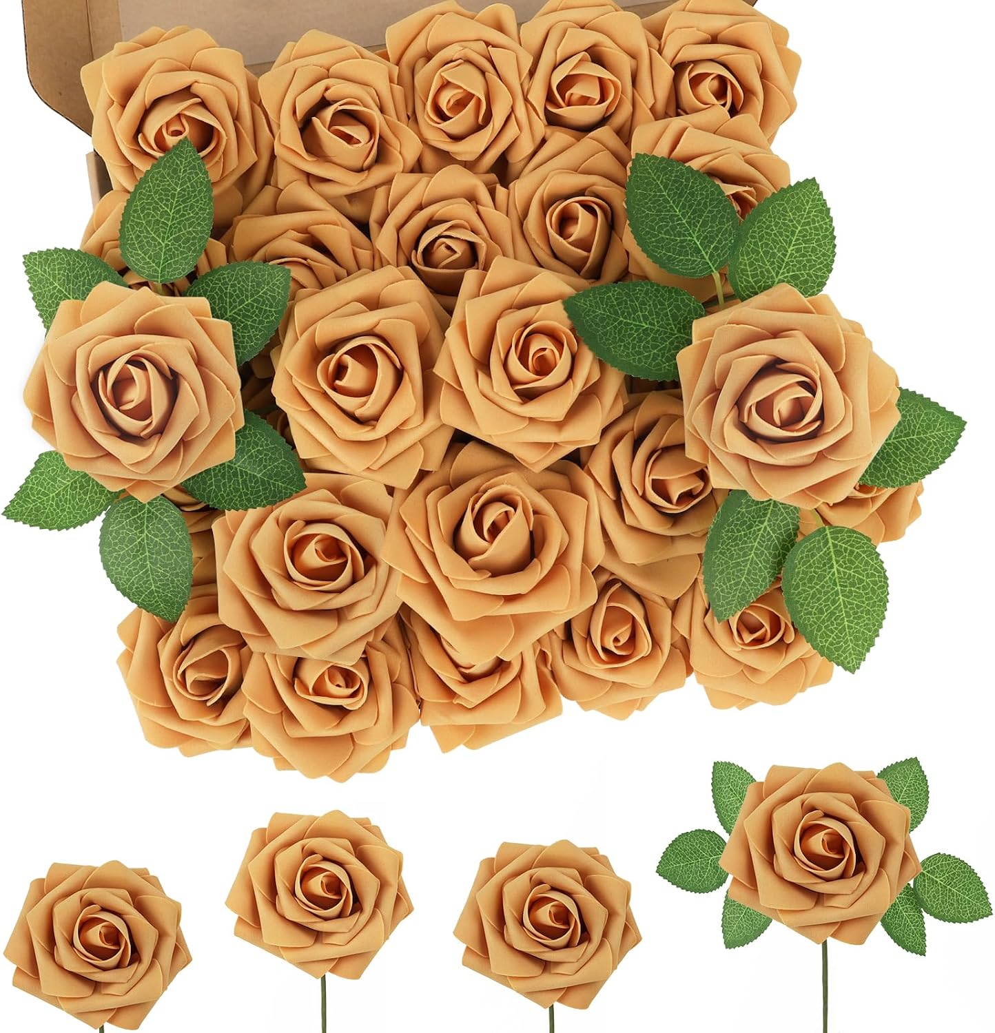 30PCS Yellow Artificial Flowers, Real Touch Fake Roses for Fall Decorations