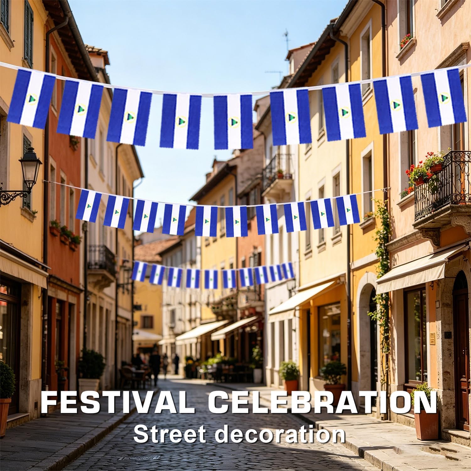 Nicaragua String Flags Banner Mini Small Nicaraguans Flag Bunting Patriotic Hanging Decor,National Holiday, Sports Game, Fiesta & Themed Party,18 Feet 20 Flags