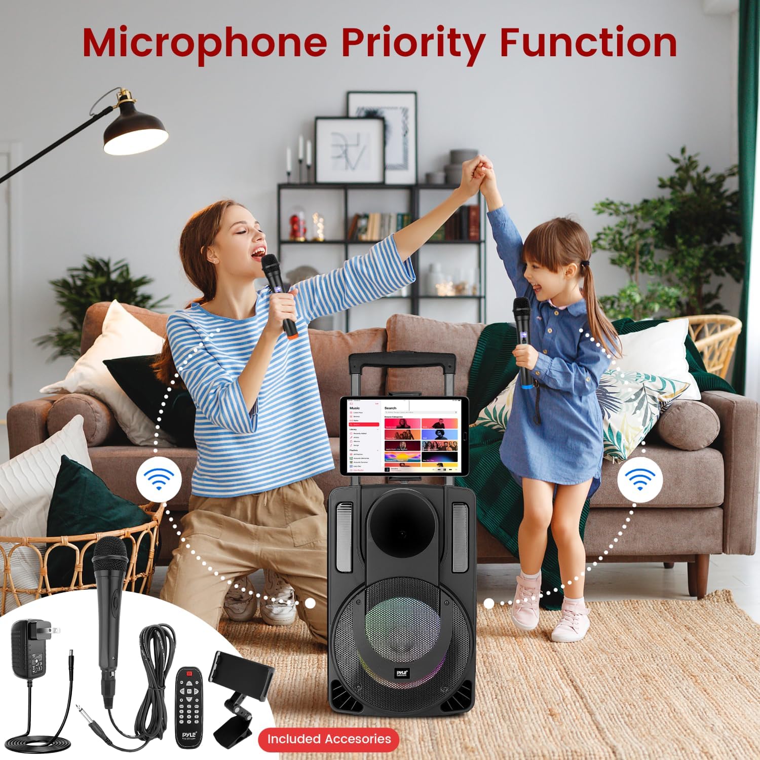 Pyle 8’’ Portable PA Speaker System - 280 Watts PA & Karaoke Speaker with Two Wireless & 1 Wired Microphone, Wireless Bluetooth Streaming