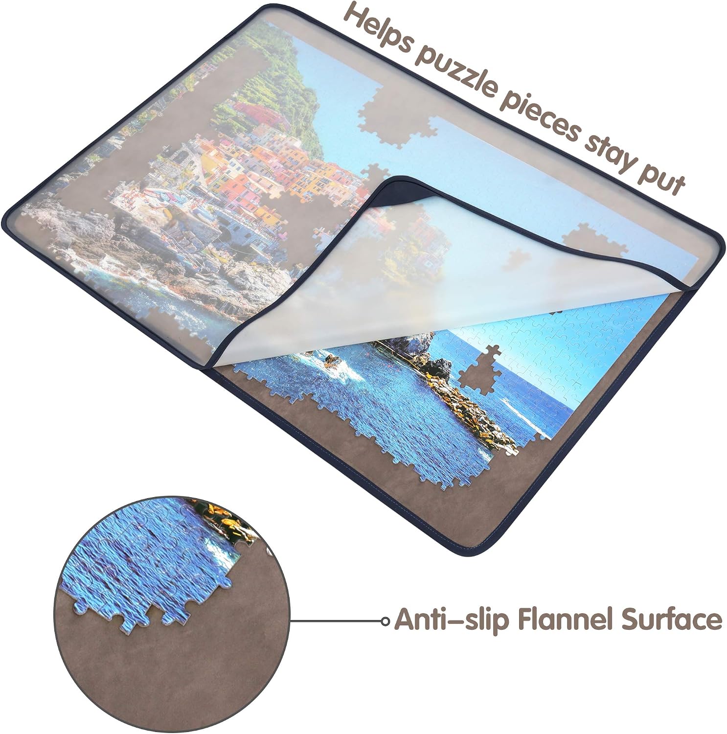 Tektalk Jigsaw Puzzle Board Portable Puzzle Mat with Dustproof Cover for Puzzle Storage Saver, Non-Slip Surface, Up to 1000 Pieces (Gray)