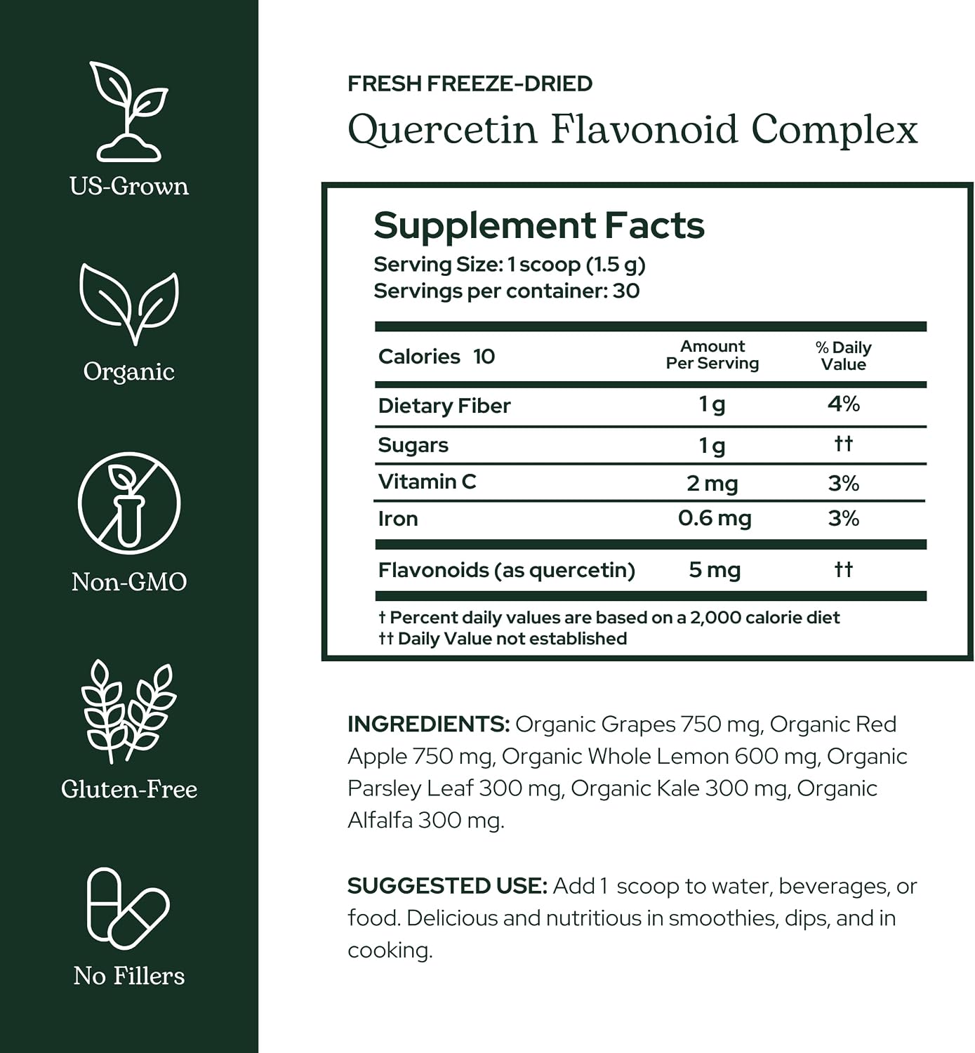 Eclectic Institute Raw Fresh Freeze-Dried Quercetin Flavonoid Complex, Whole Food Powder | 3.2 oz (90 g)