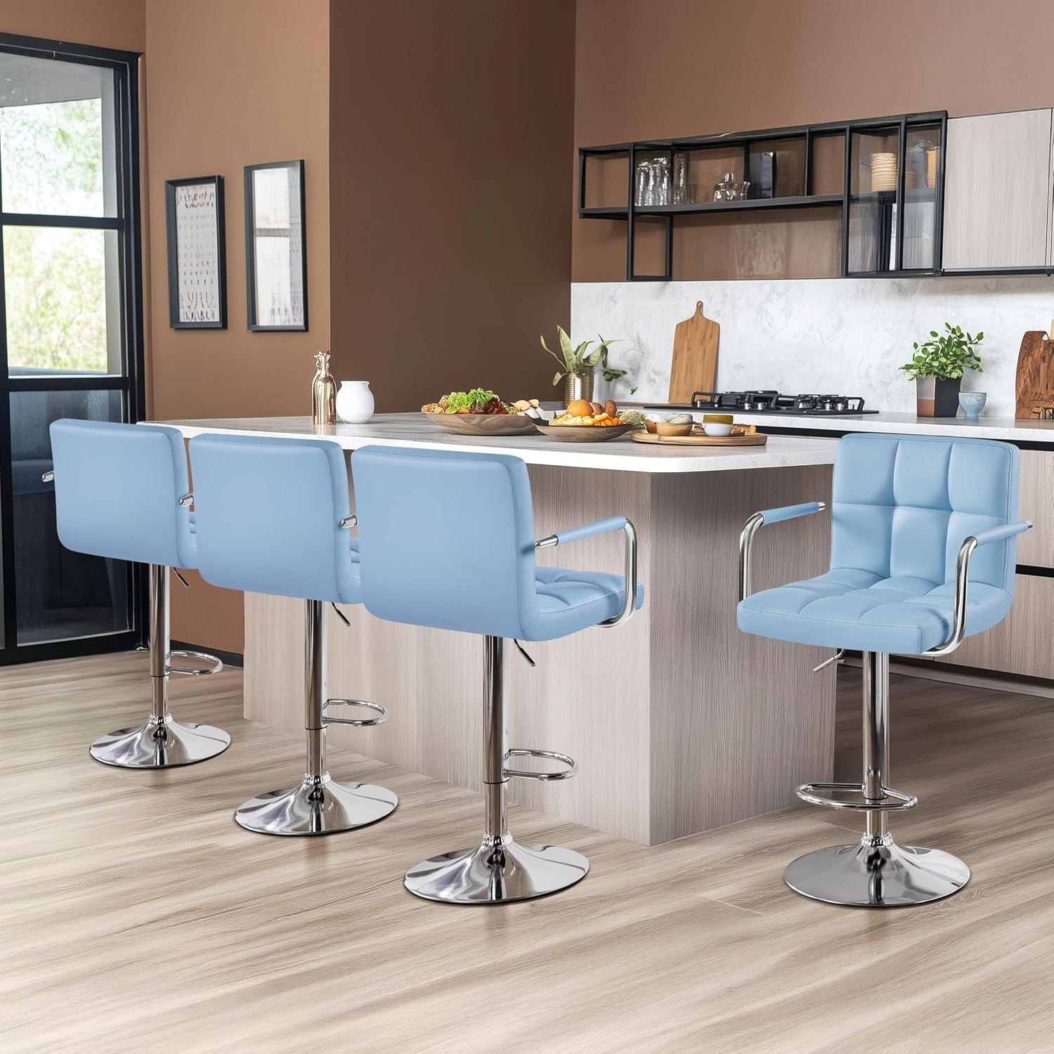 Yaheetech Bar Stools Set of 2, Swivel with Backs, Adjustable Height, White | 360° Swivel Barstools Feature Padded PU Leather Seats, Supportive Backs, 300 lb Capacity for Kitchen Islands