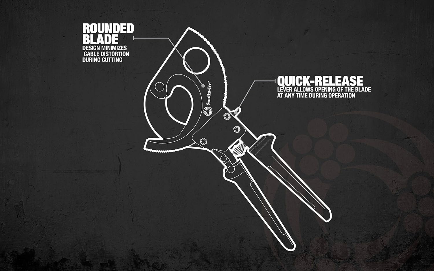 Southwire Cable Cutter Tool - Ratcheting Action for Smooth, Controlled Cuts - Hardened Steel Blades - Molded Grip - Cuts Copper & Aluminum Wire - 750 MCM Capacity