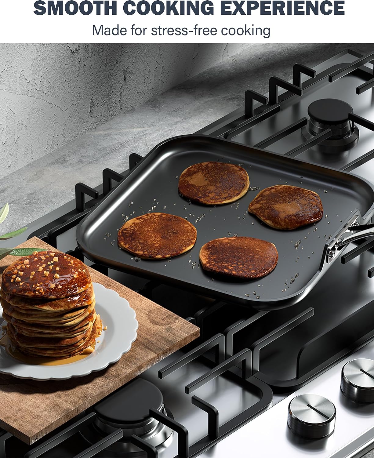 Cooks Standard 11-Inch Square Griddle Pan - Nonstick Ceramic Coated | Hard Anodized, Heavy Duty Aluminum Fry Pan for Breakfast Pancakes Bacon
