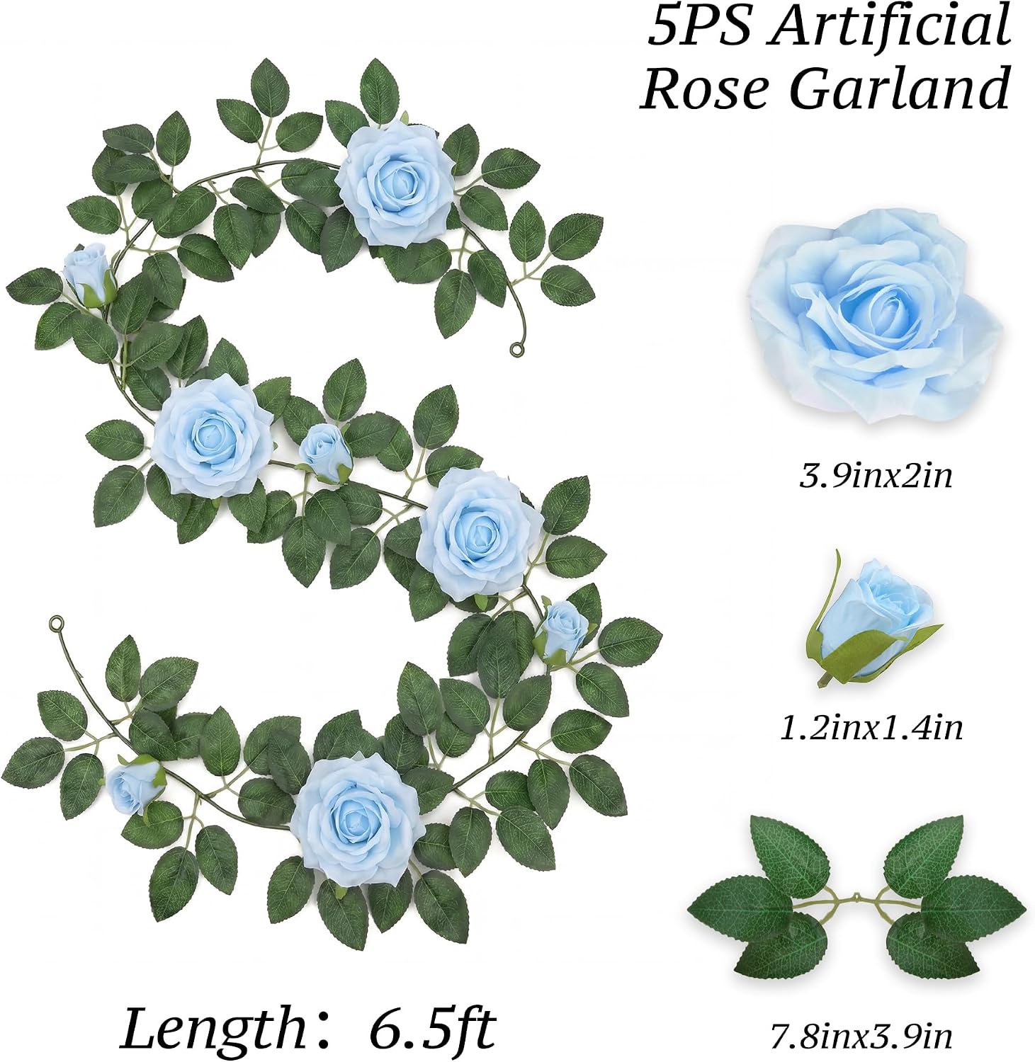 ZIFTY 5Pcs 34FT Flower Garland White Artificial Rose Vine Wedding Decor