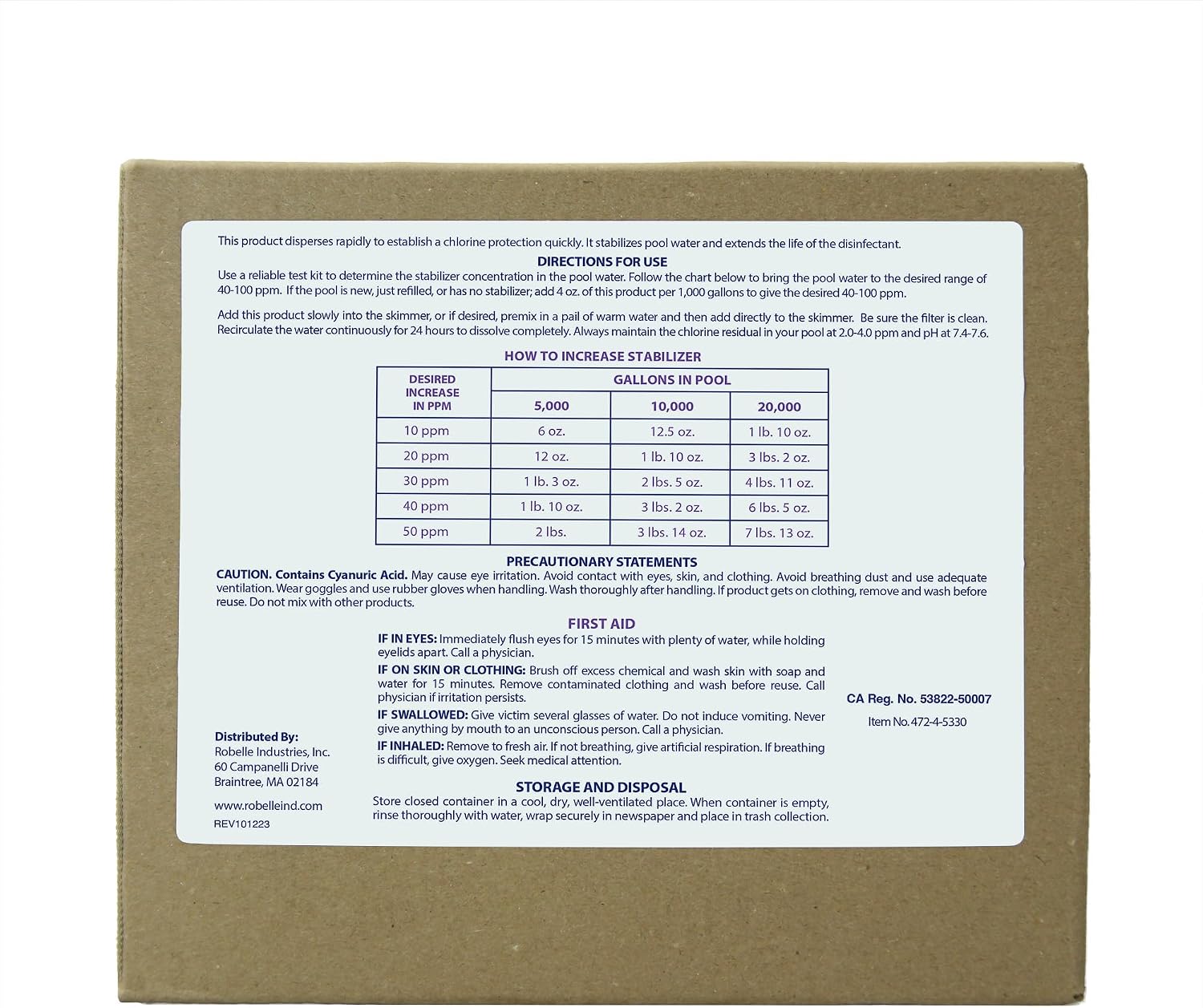 Robelle 4-Pounds Premium Chlorine Stabilizer and Conditioner | Concentrated Cyanuric Acid for Pools, Pool Stabilizer, Helps Chlorine Last Longer, 6 oz raises CYA 10 ppm per 5,000 gallons