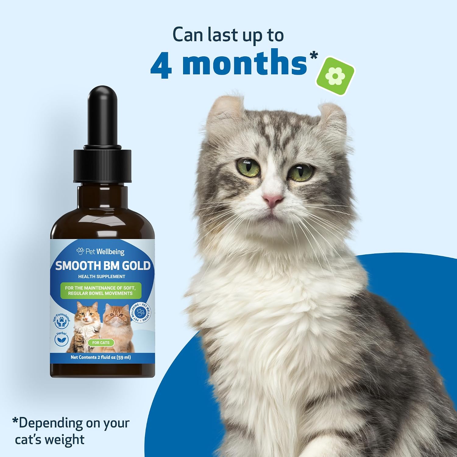Pet Wellbeing Smooth BM Gold for Cats - Gentle Constipation Relief for Felines - Natural Herbal Supplement 2 oz (59 ml) | NASC Certified & Vet-Formulated Liquid Digestive Supplement with Triphala for Healthy Bowel Movements & Stool Consistency