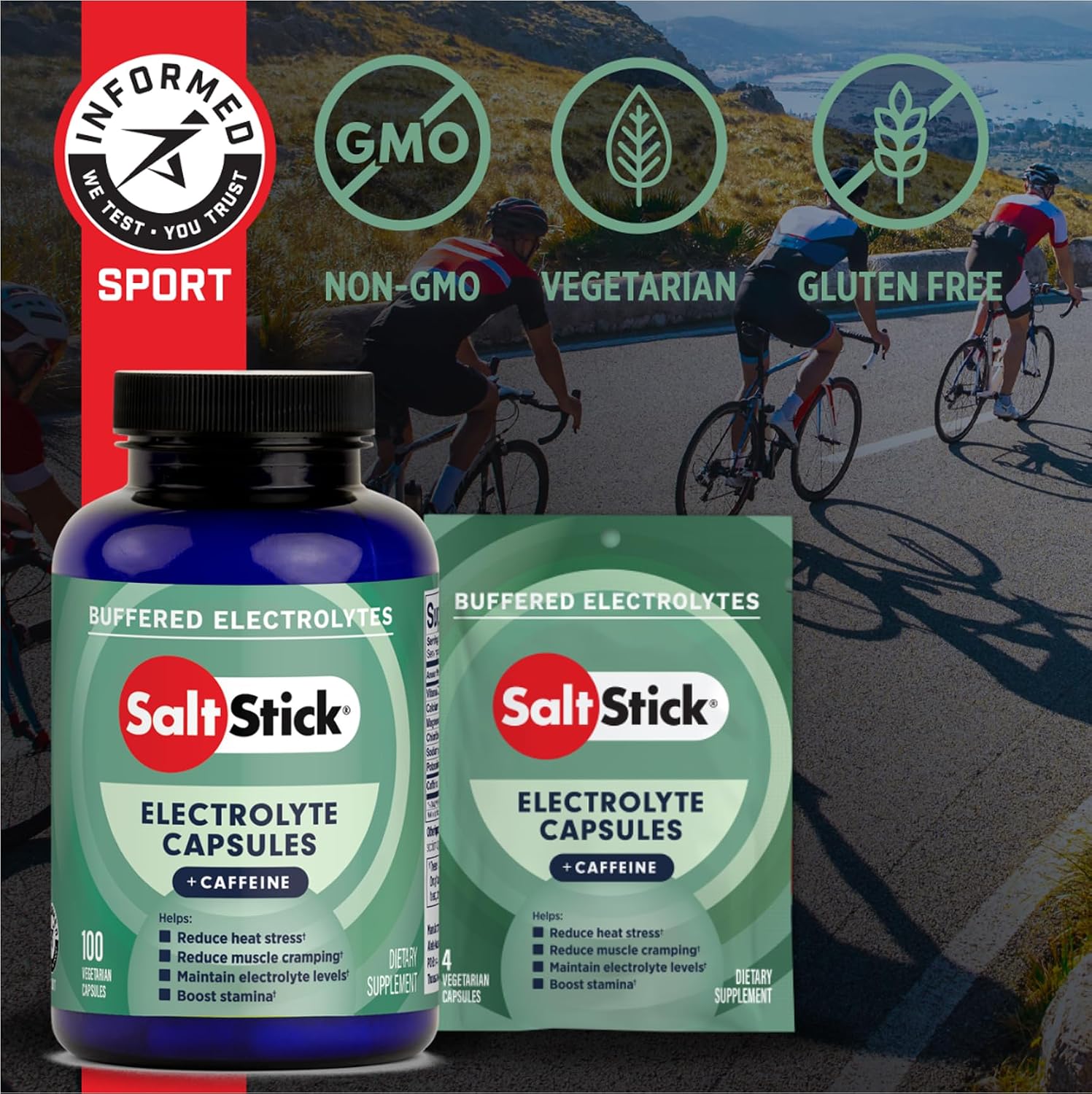 SaltStick Electrolytes with Caffeine - Salt Pills and Electrolytes for Running, Hydration, Leg Cramps Relief, Sports Recovery, Hiking Essentials - Salt, Magnesium, Potassium, Vitamin D3 - 100 Count | Electrolyte capsules to replace what you lose in sweat…