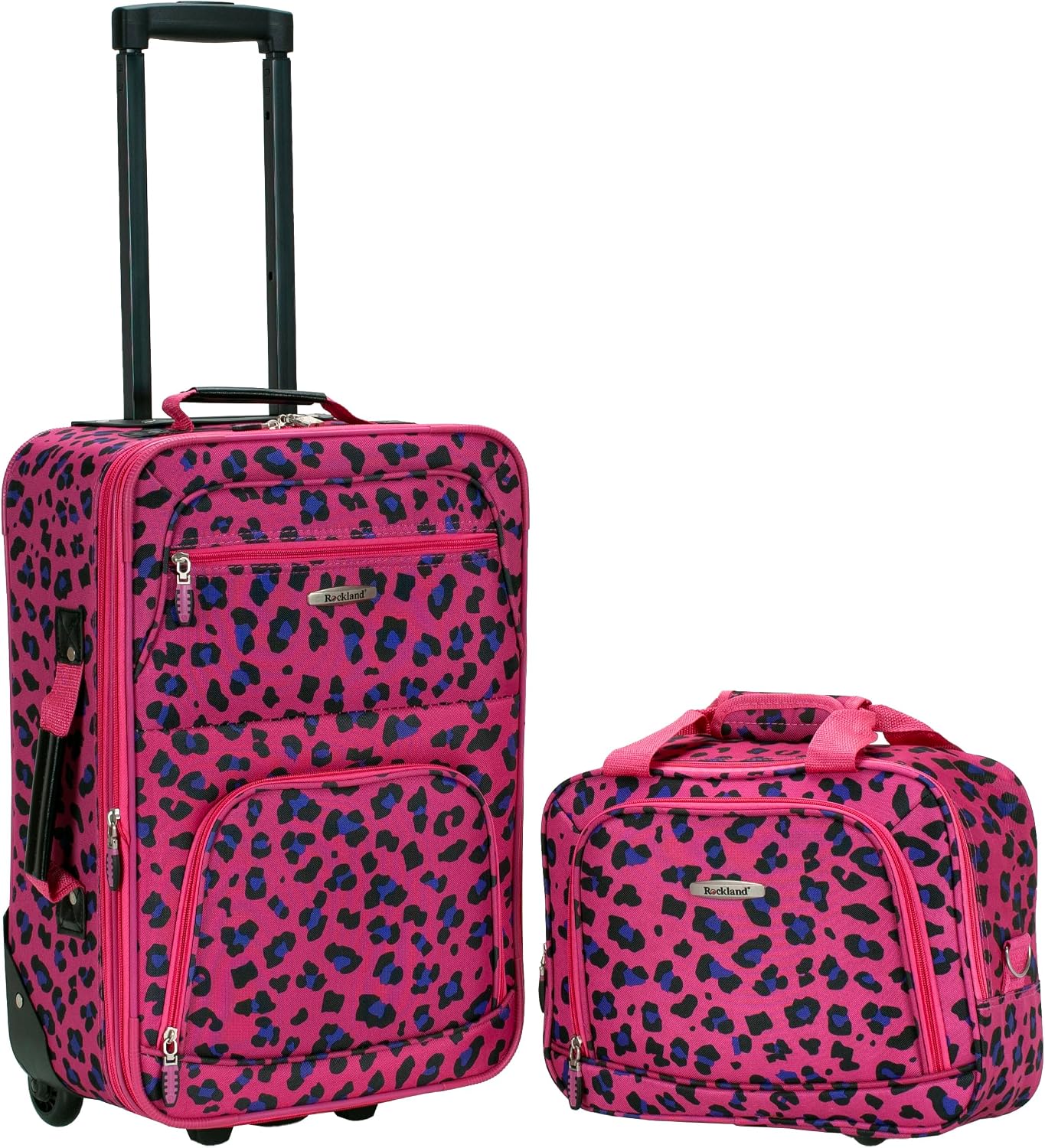 Rockland Fashion Softside Upright Luggage Set,Expandable, Telescopic Handle, Wheel, Black Dot, 2-Piece (14/19)