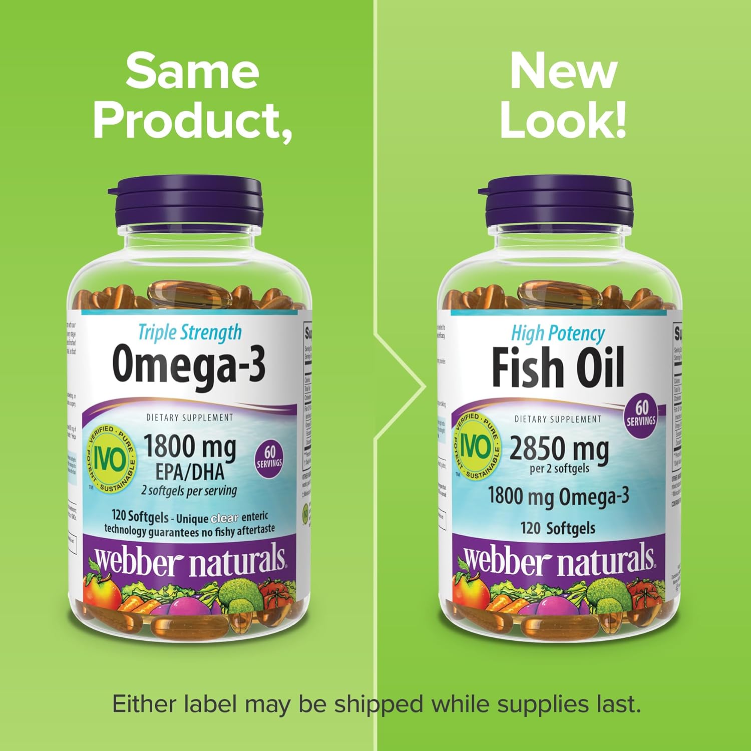 Webber Naturals Ultra Omega 3 Fish Oil EPA DHA, 2850mg, 120 Clear Softgels