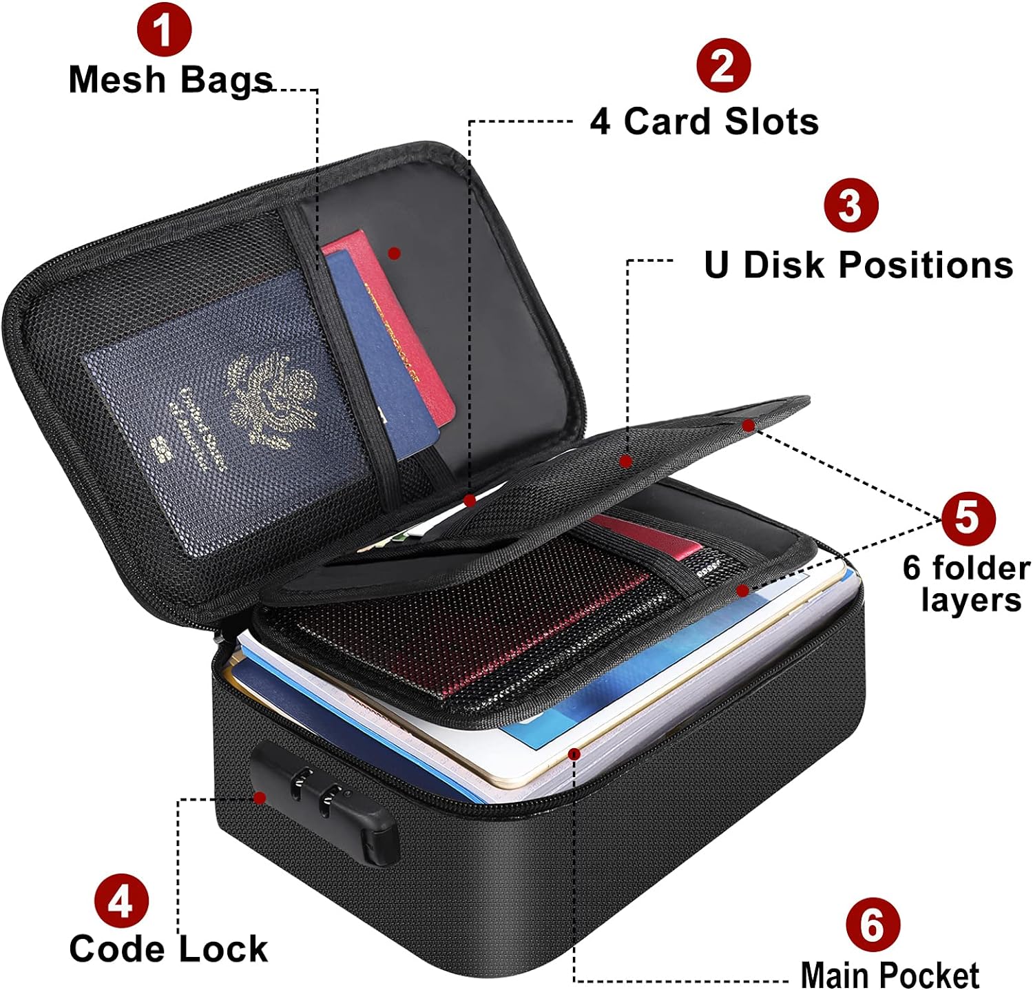 ENGPOW Small Fireproof Bag with Lock,Money Organizer Case,9”x 5.3”x 3.7”