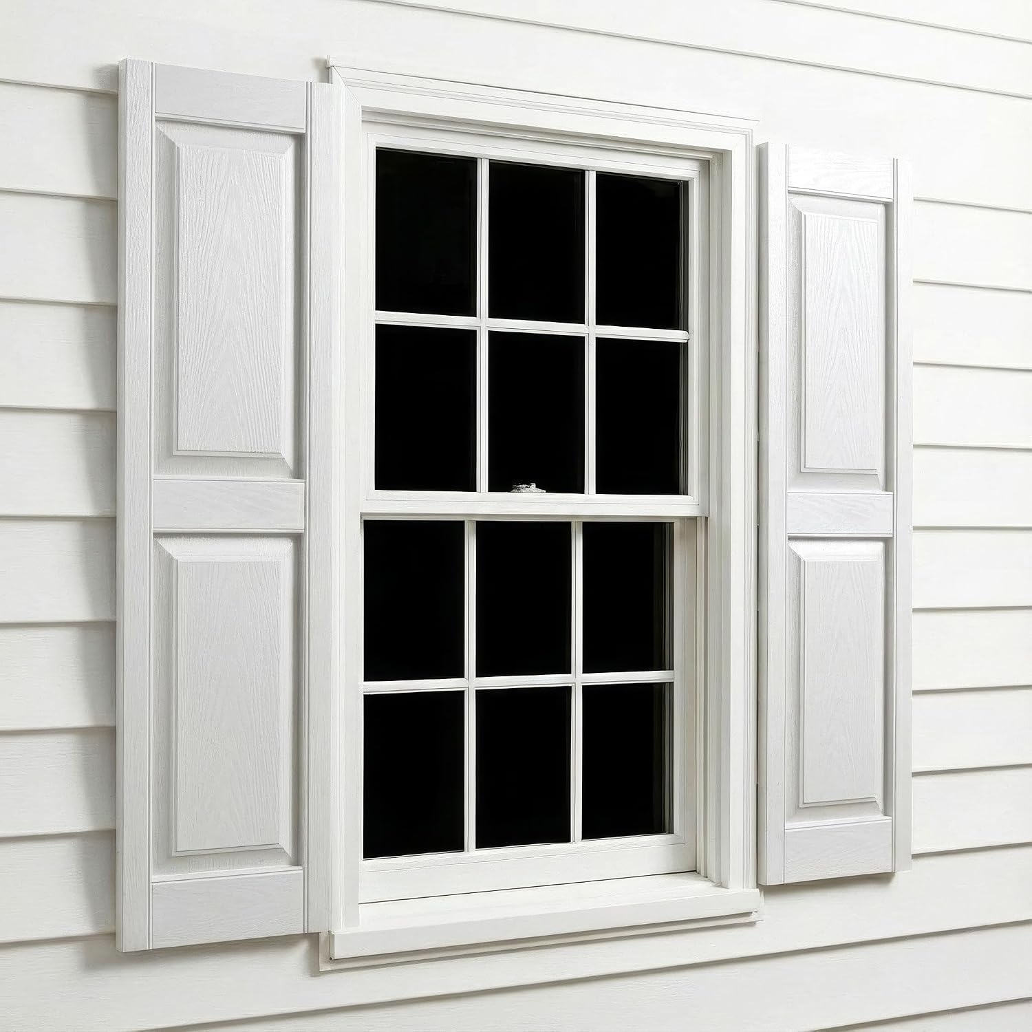 12"W x 35"H EverColor Raised Panel Exterior Vinyl Shutters, w/Installation Shutter-Lok's & Matching Screws (Per Pair), White