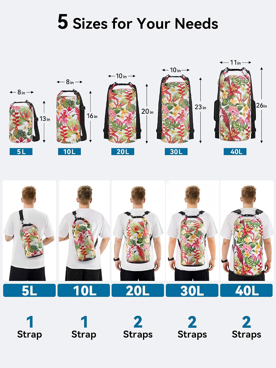 HEETA Waterproof Dry Bag Backpack with Emergency Whistle 5L/10L/20L/30L/40L