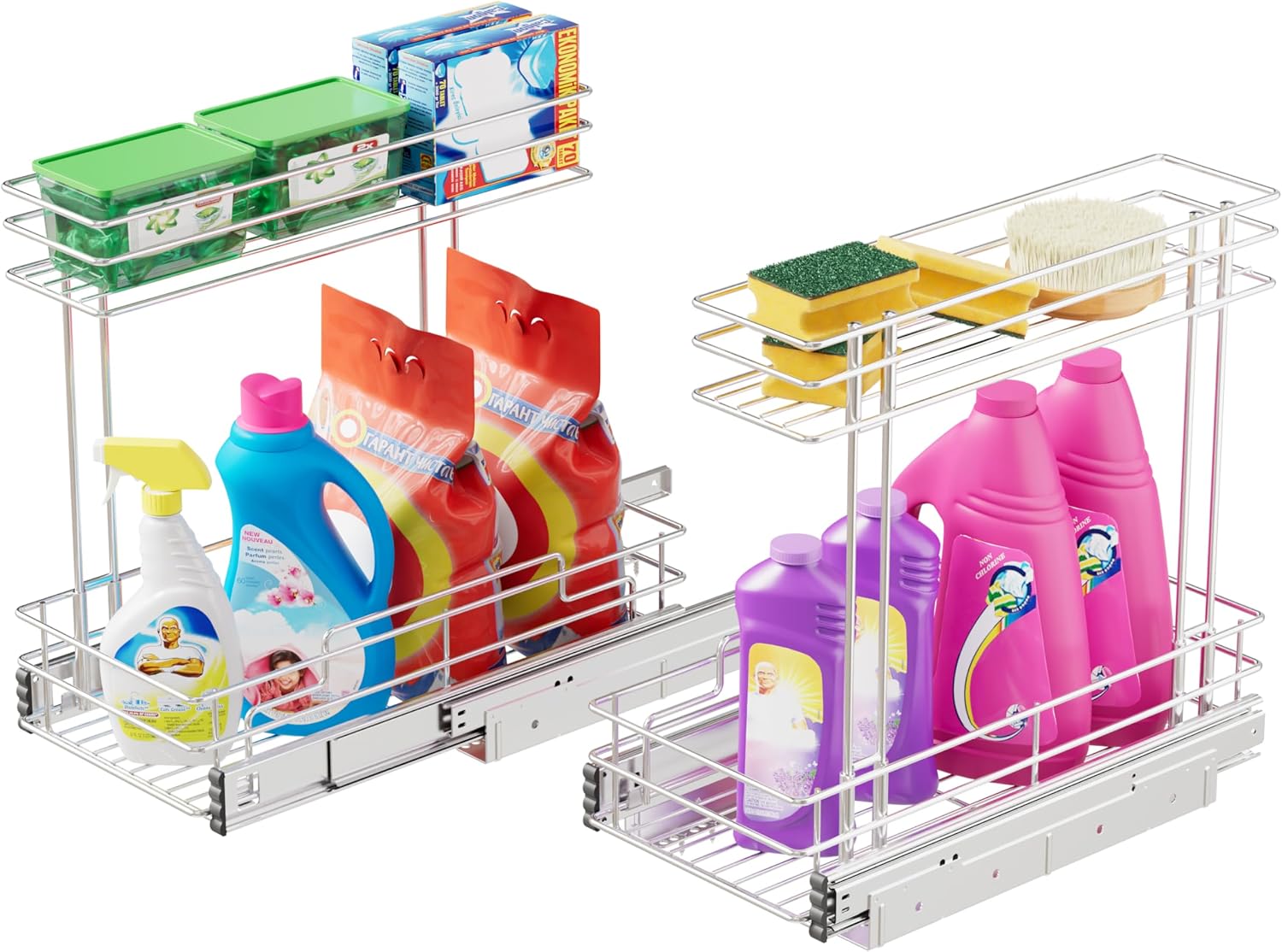 Under Sink Organizer 9" W X19 D, Pull Out Cabinet Organizer 2 Tier